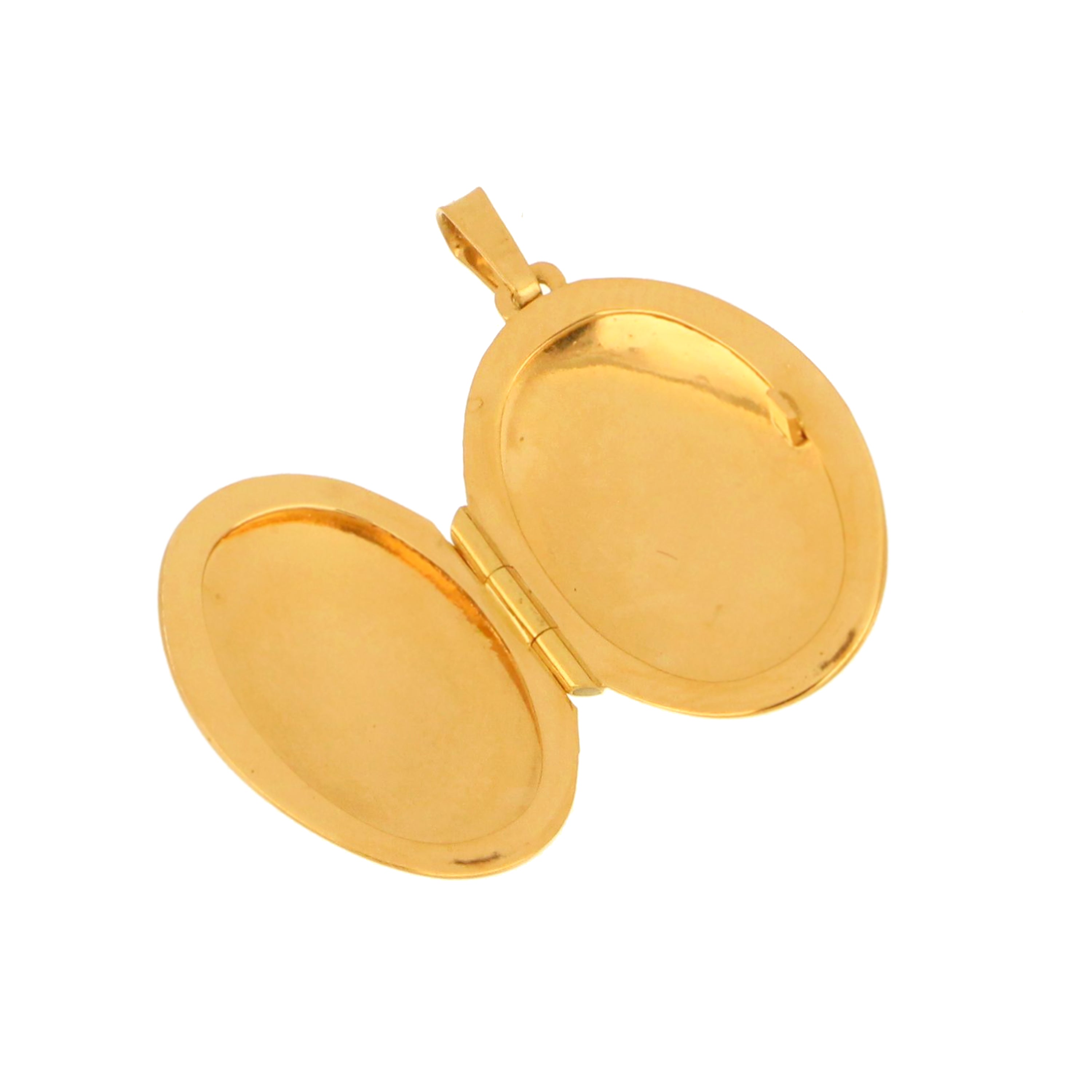 Pre-owned 10K gold locket-style pendant featuring engraved floral detail and smooth matte finish.