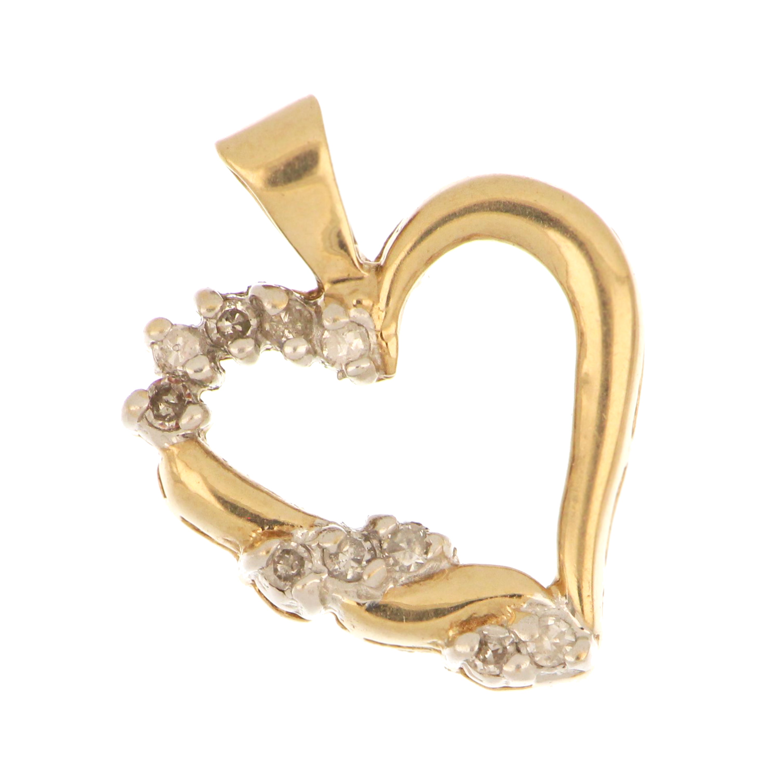 10kt yellow gold open heart pendant with diamond accents, pre-owned