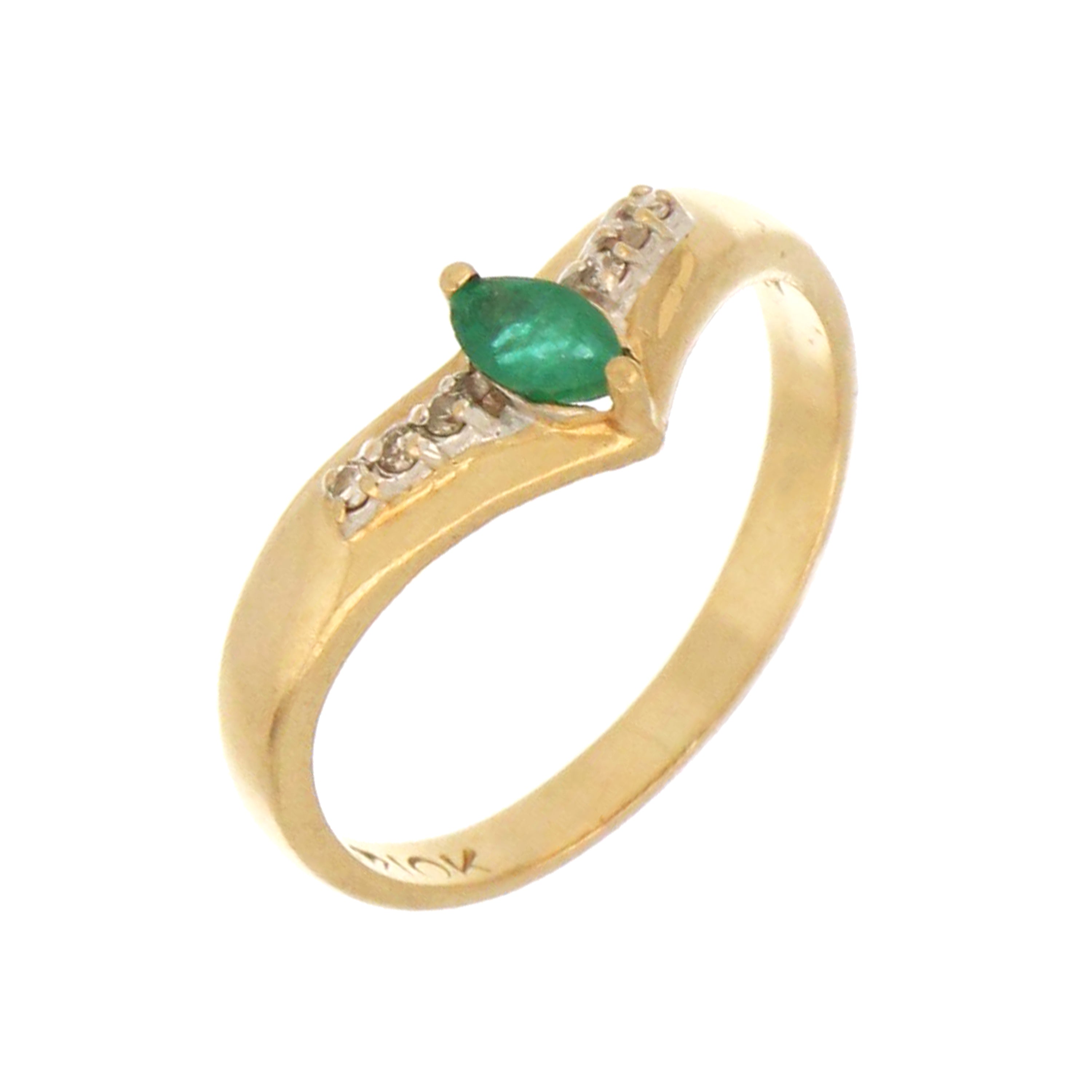 Elegant yellow gold marquise emerald ring with contoured band.