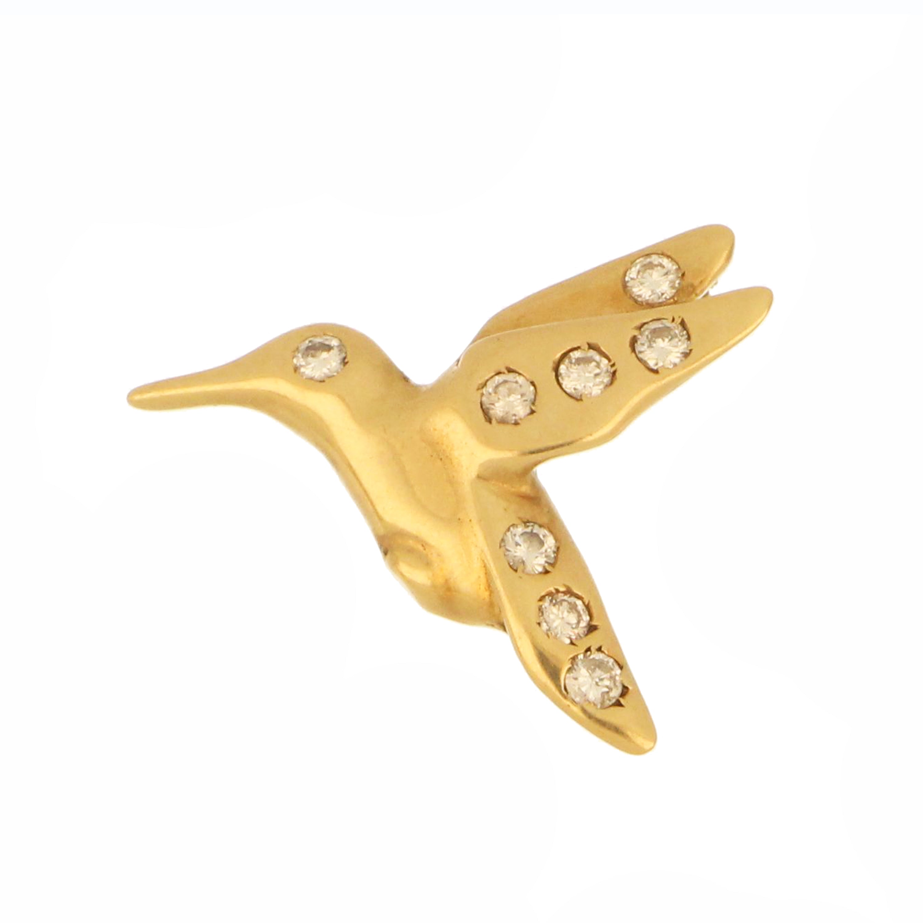 14K yellow gold hummingbird pendant with round diamonds