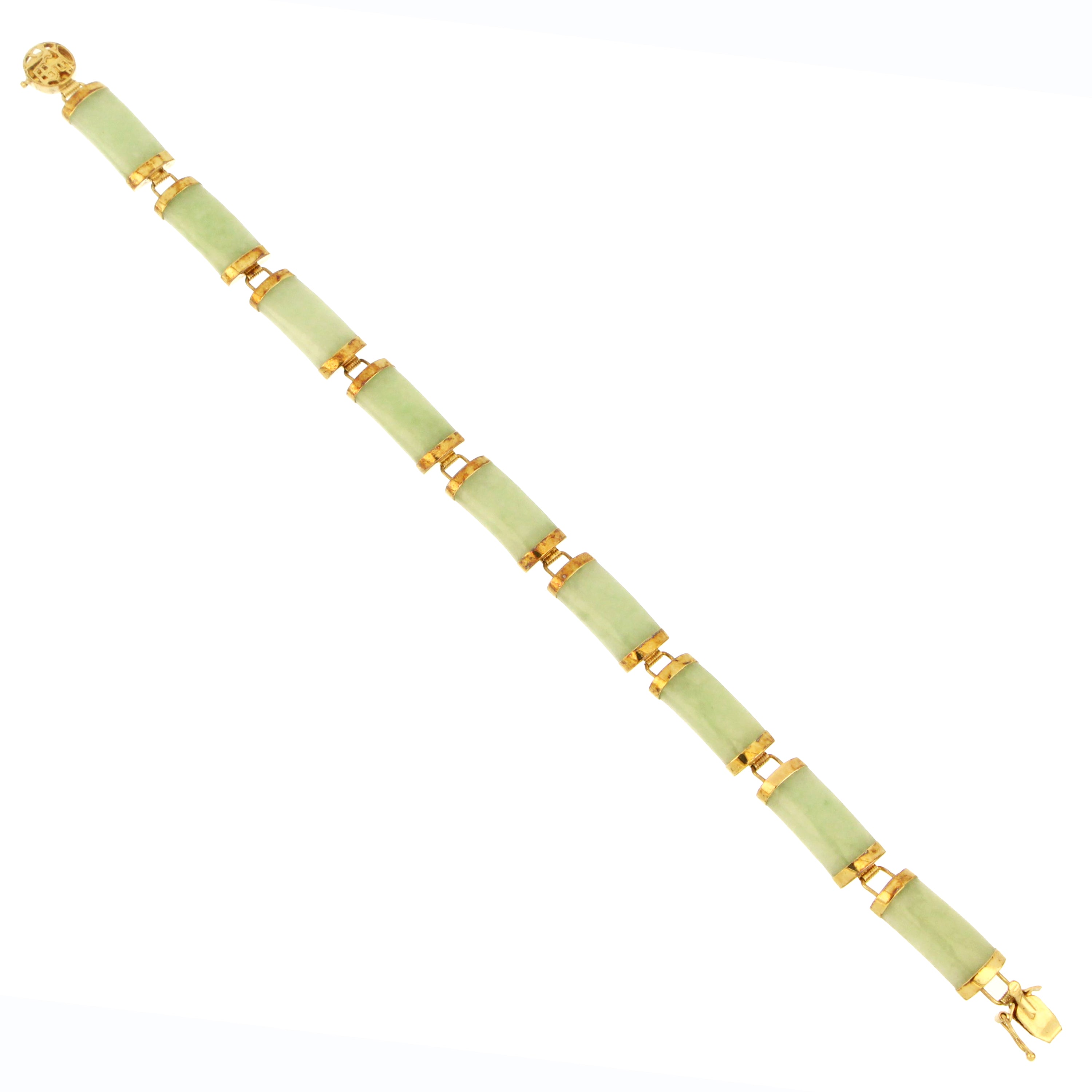Vintage 14K yellow gold jadeite jade link bracelet 7 inch