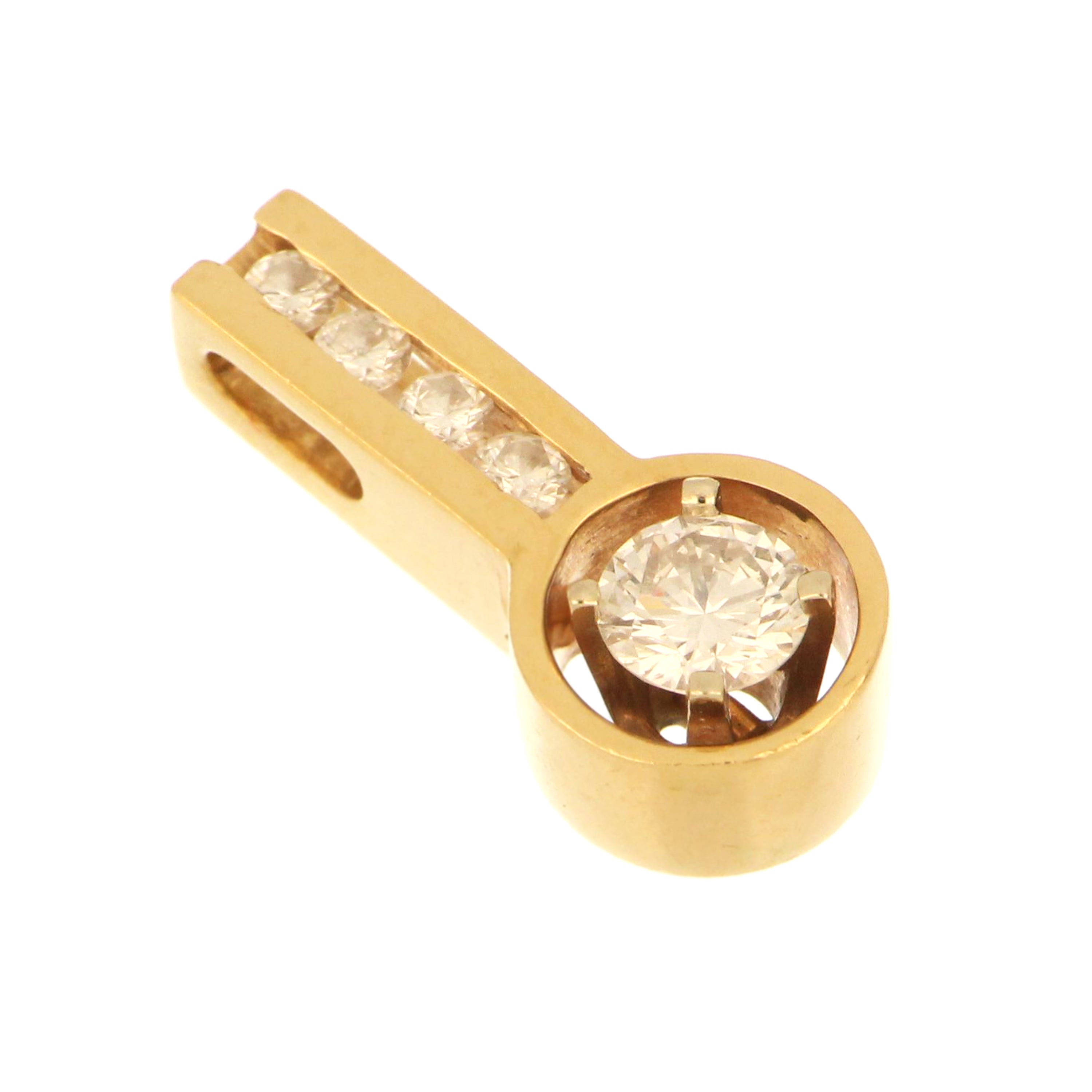 14K yellow gold pendant with 0.33ct total diamonds, featuring brilliant-cut center stone and accent row.