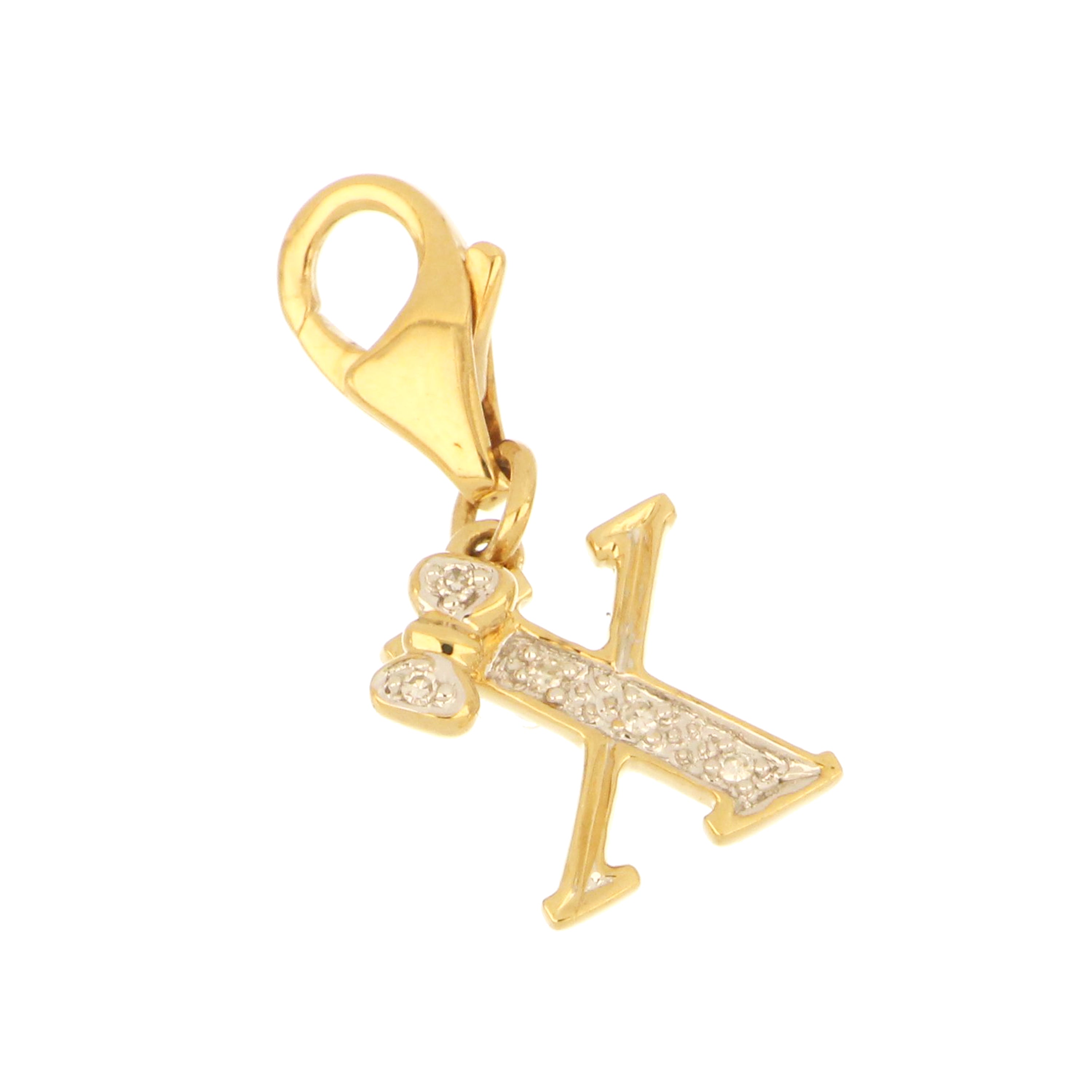 14K yellow gold initial “X” pendant with diamonds, pre-owned 0.88g charm with clasp.