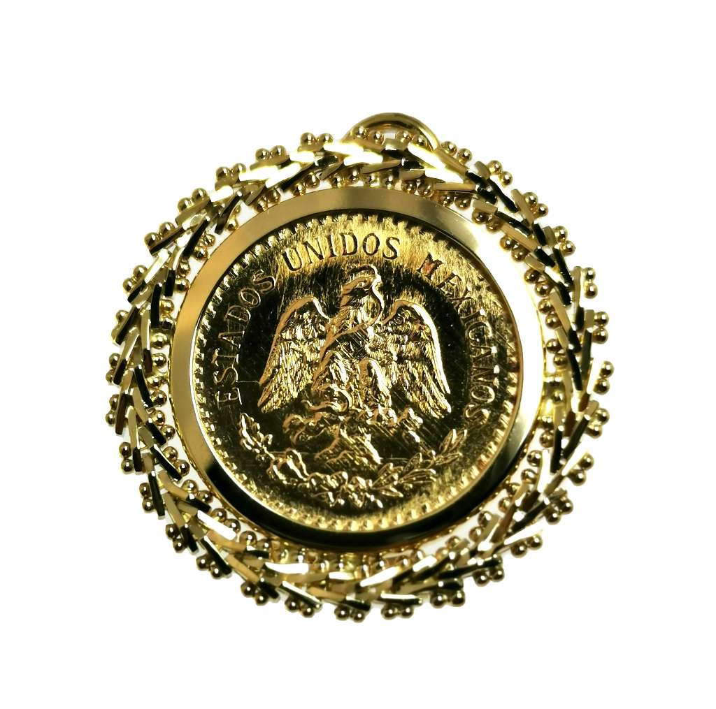 14kt gold earrings with Mexican 2.5 Peso coin center