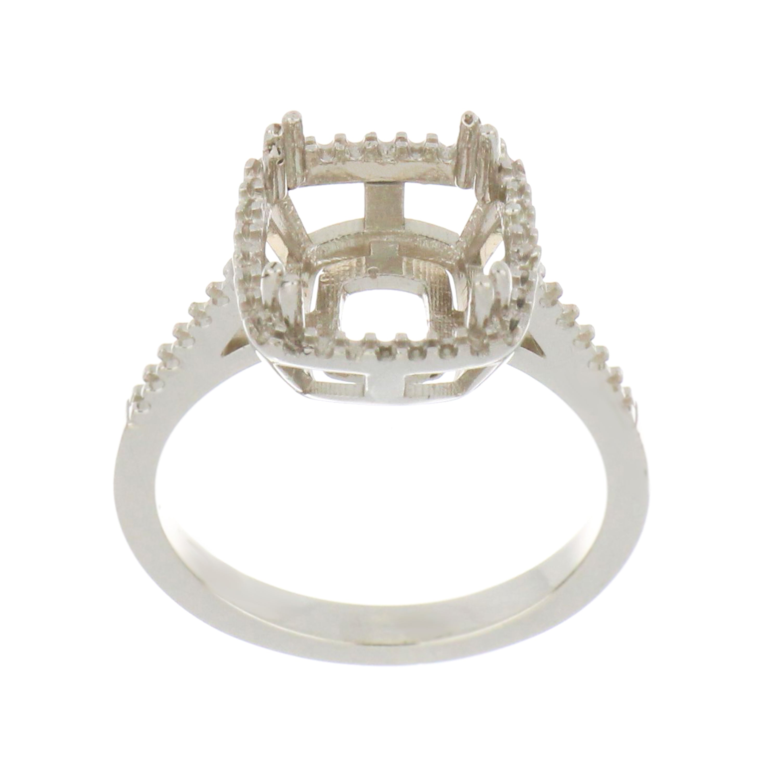 14kt white gold cushion-cut ring mounting for 10.5mm stone