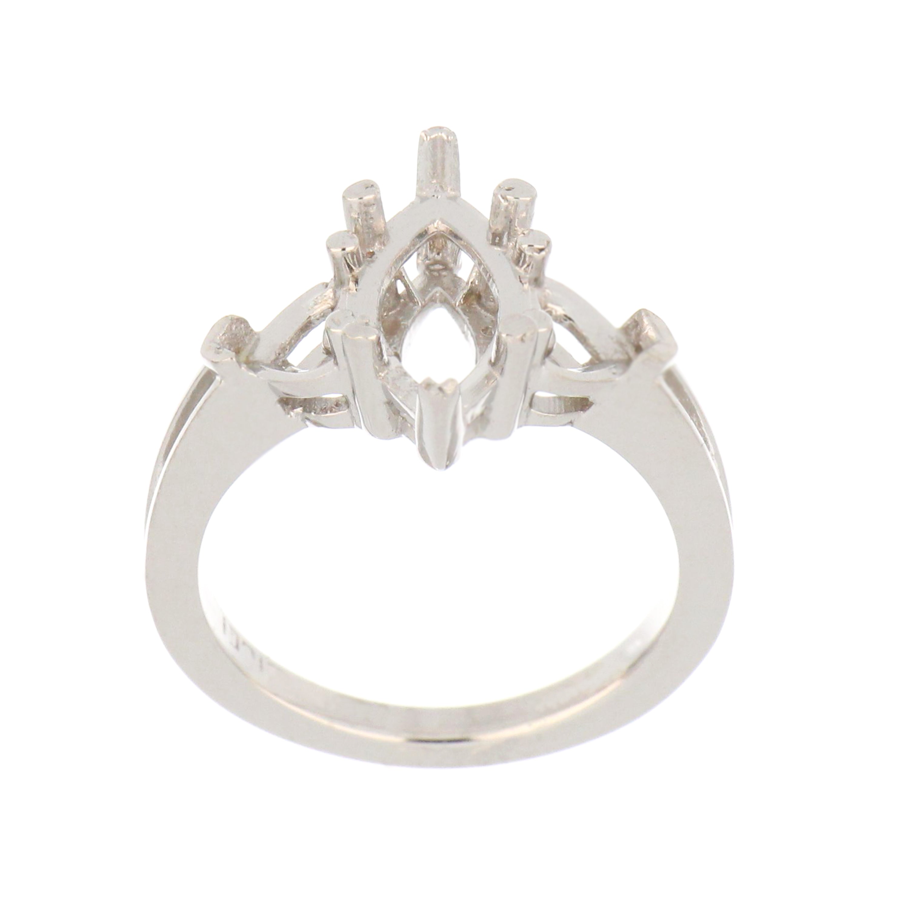 14kt white gold ring mounting with marquise and heart-shaped settings
