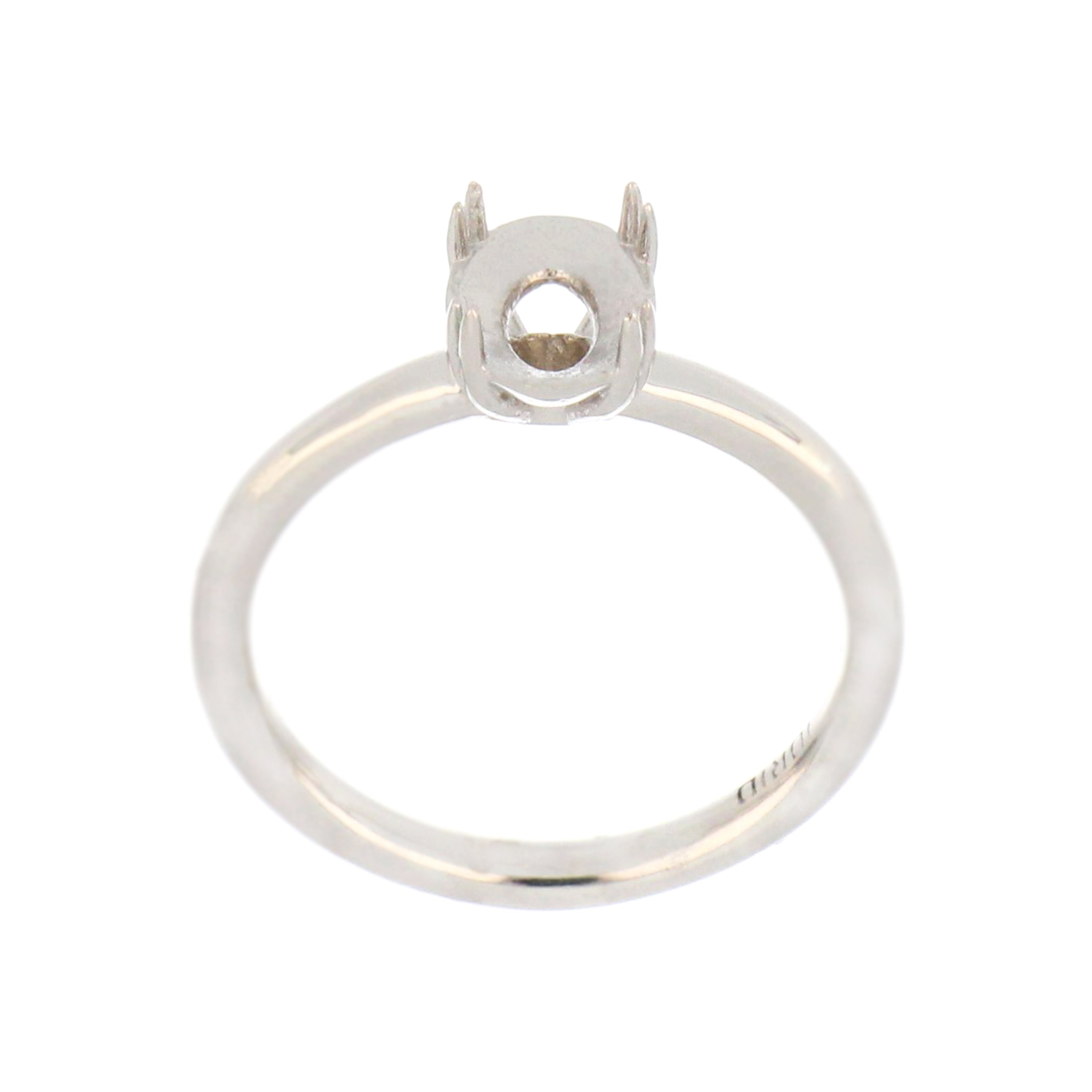 14kt white gold oval solitaire ring mounting, double 4-claw design