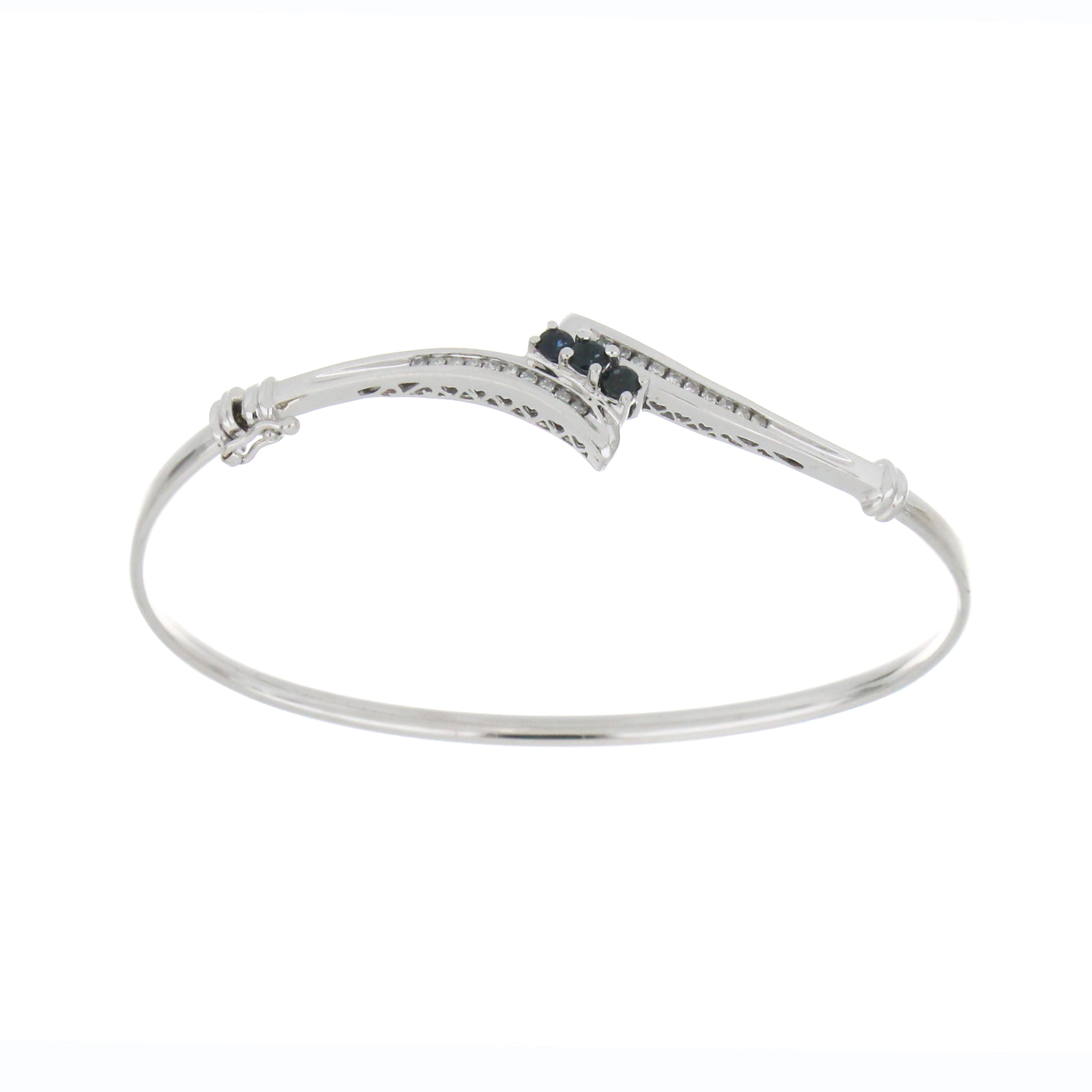14kt white gold bangle with blue sapphires and diamonds, pre-owned