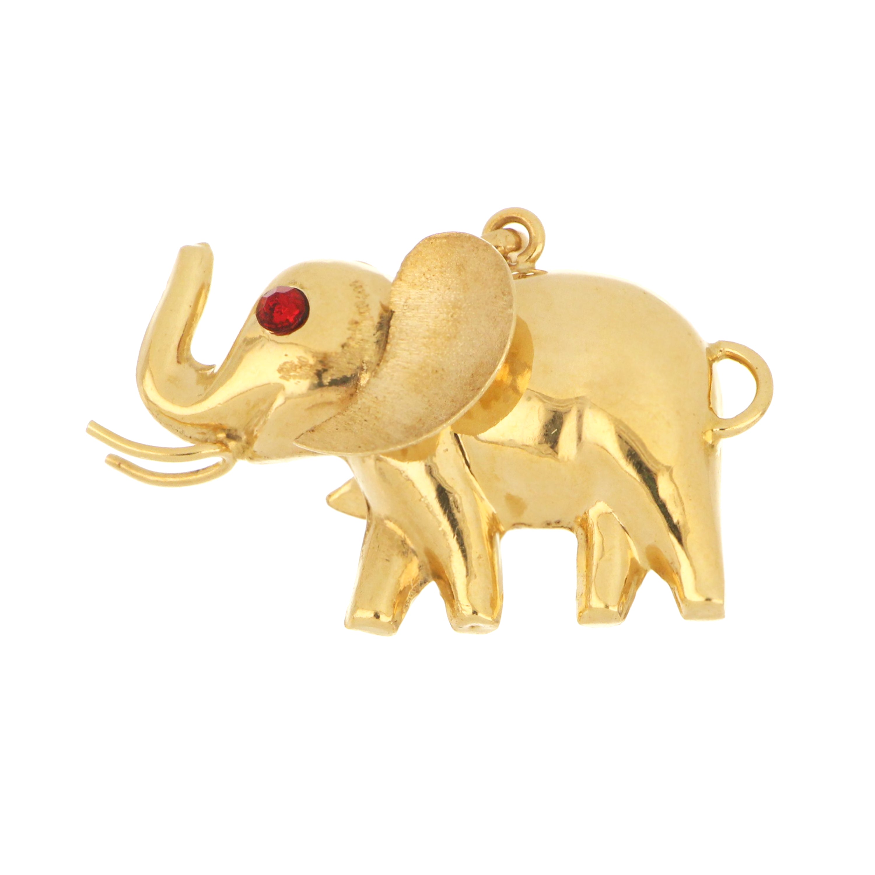 14kt yellow gold elephant pendant with red gemstone accent, pre-owned
