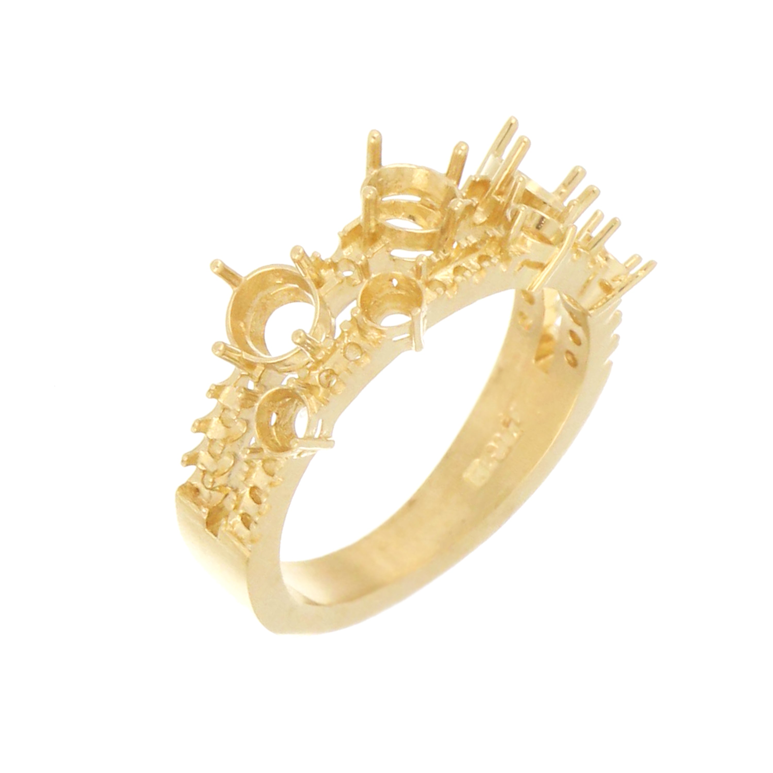 14kt yellow gold multi-stone ring mounting with claw settings for round stones