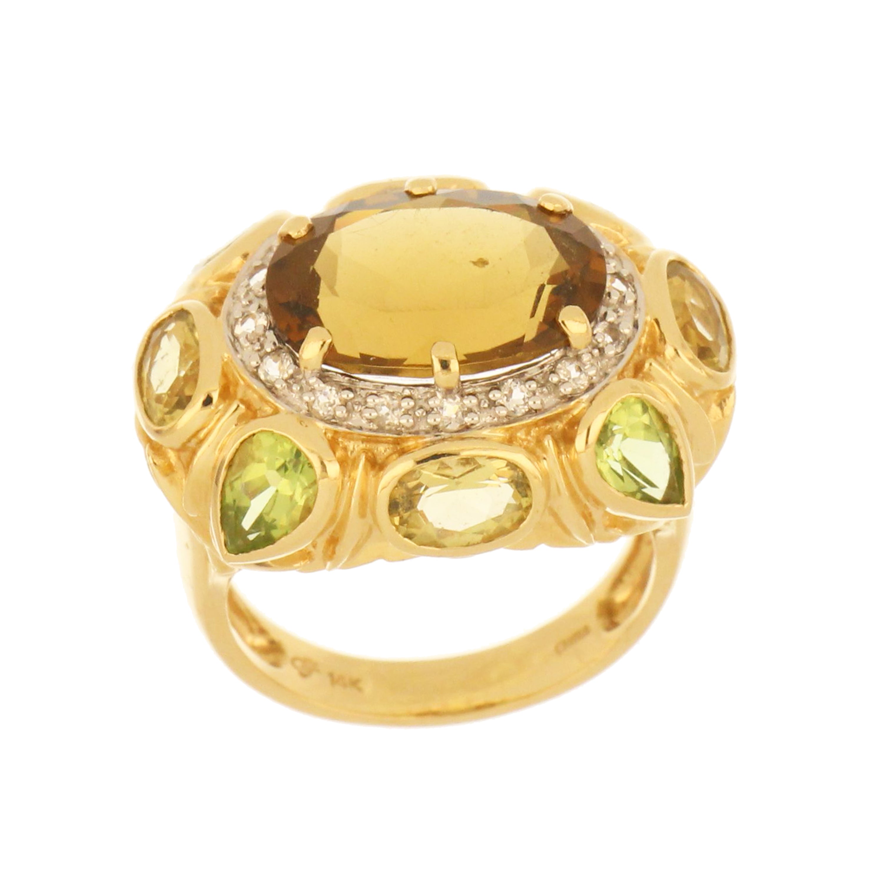 14kt yellow gold smoky quartz ring with citrine and peridot, 10.29g
