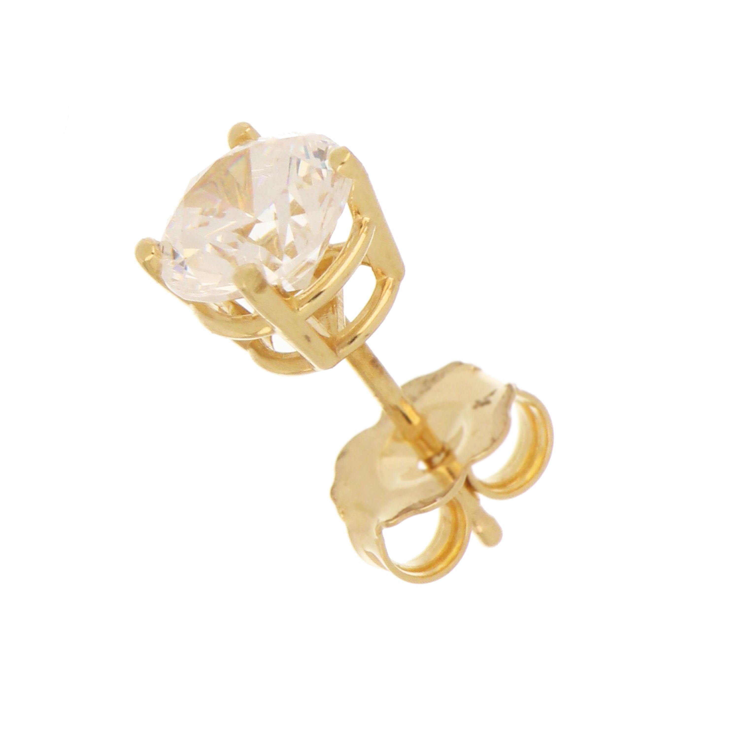 Classic 14kt gold stud earring featuring a sparkling cubic zirconia stone, lightweight at 0.71 grams