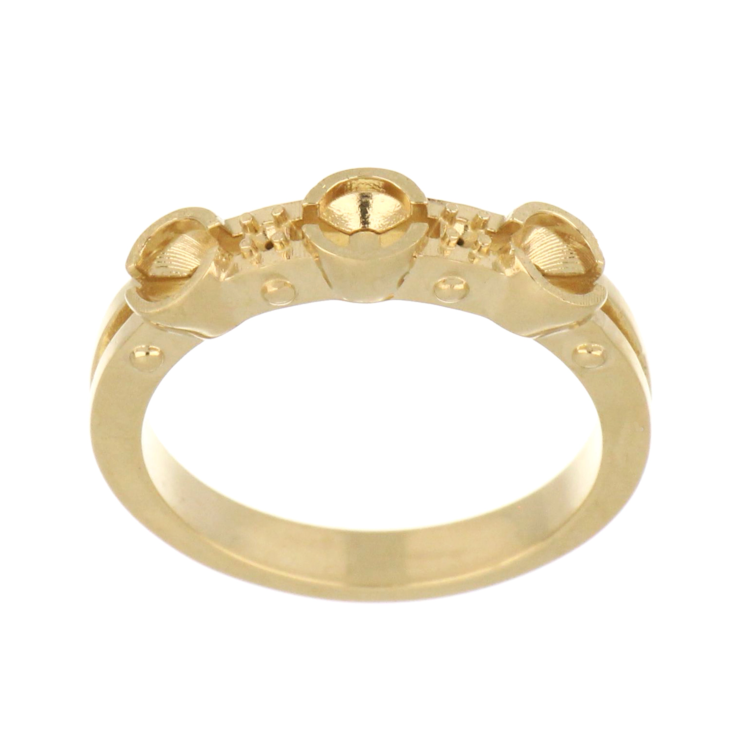 14kt yellow gold three-stone ring mounting for 4mm round gems