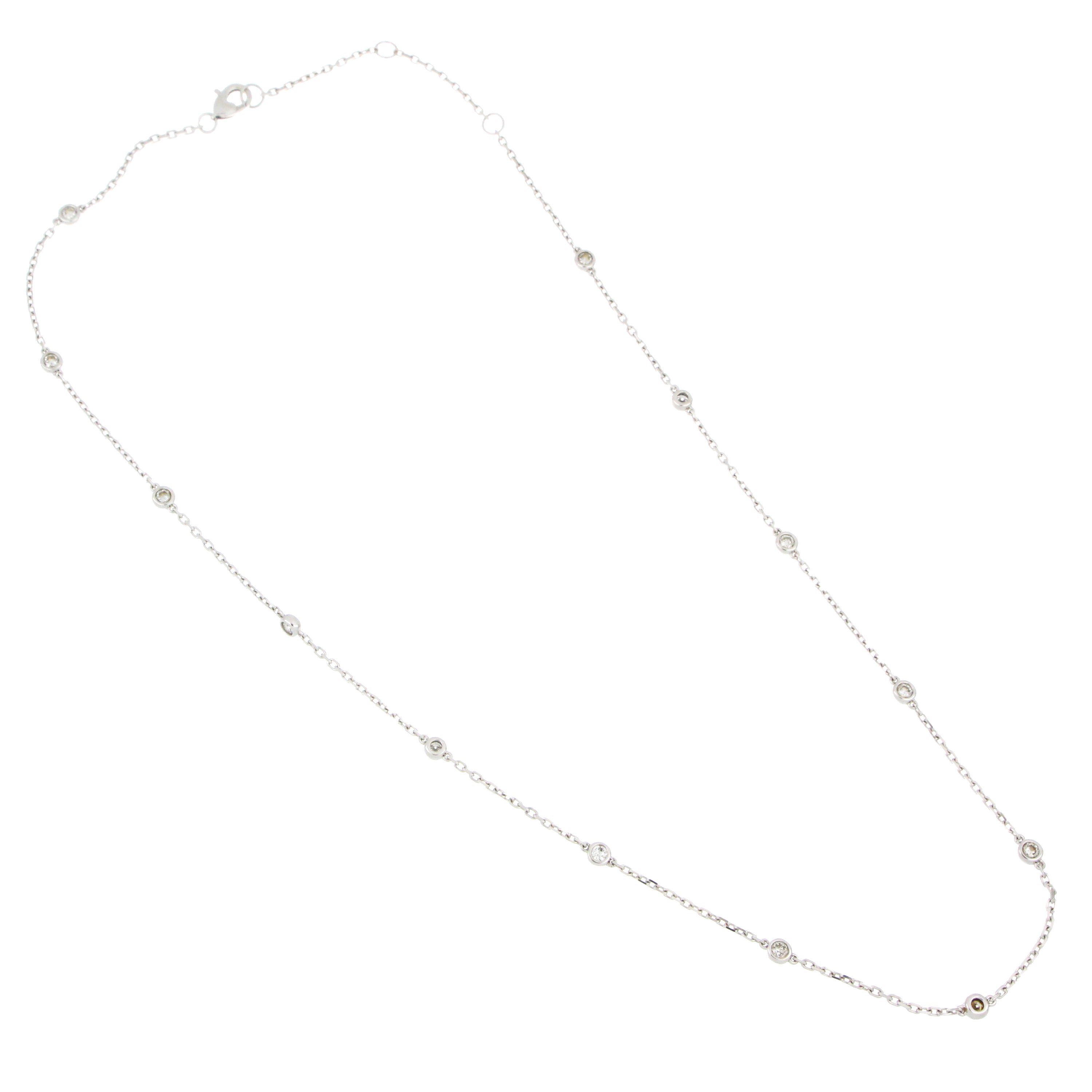 Diamond station necklace in polished white gold, 20-inch length