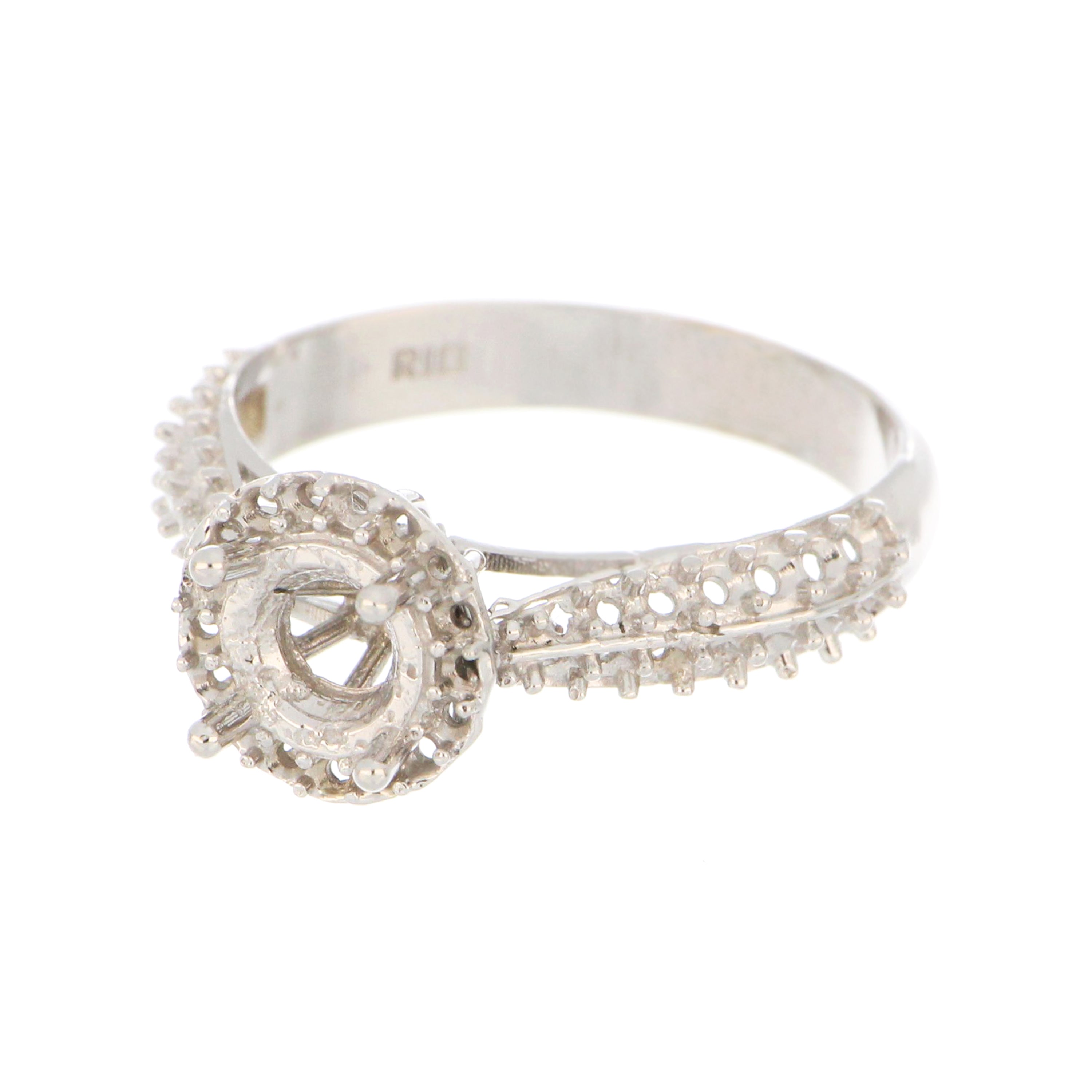 14kt White Gold 6mm Halo-Style Ring Mounting Detail