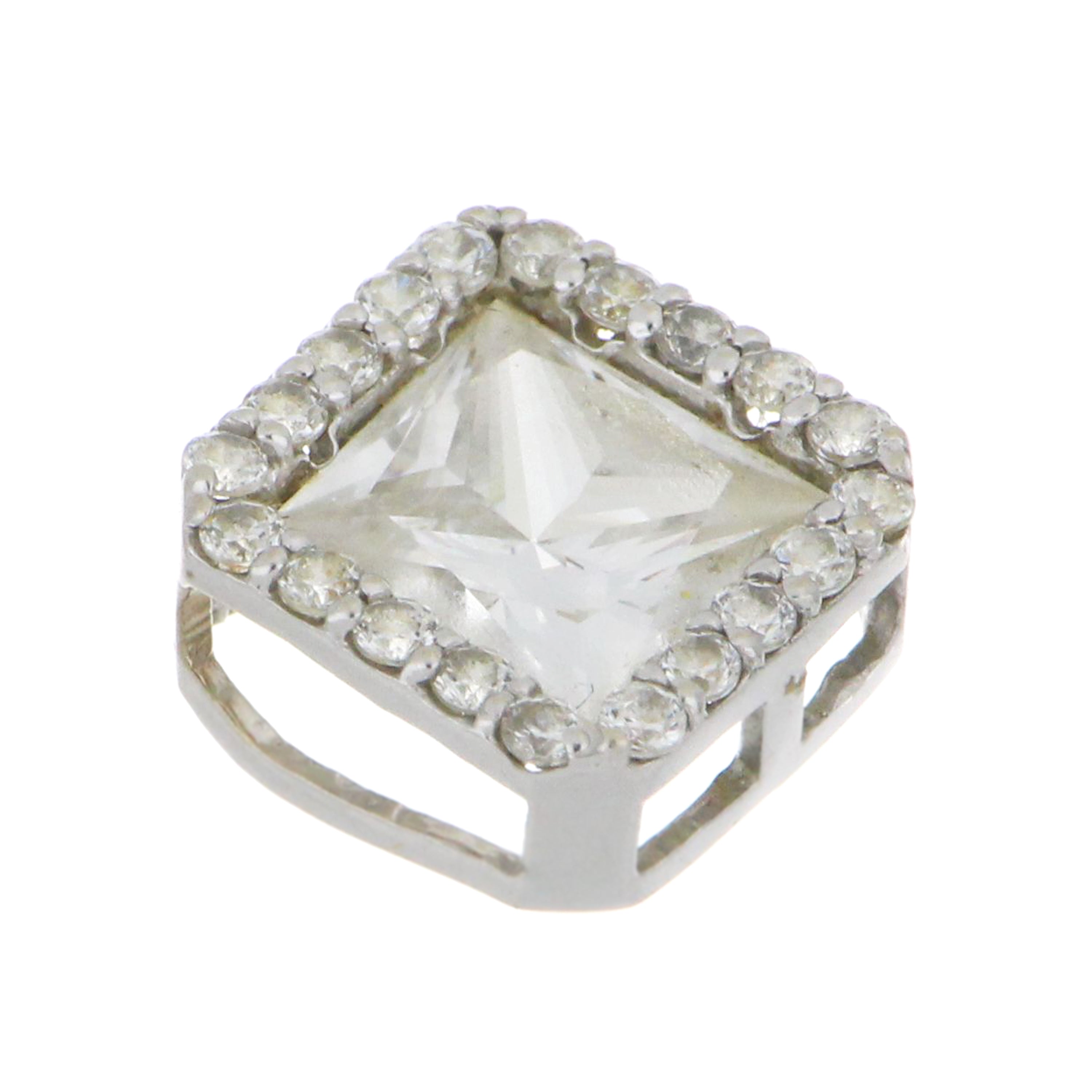 Halo-style white gold pendant featuring central CZ gemstone