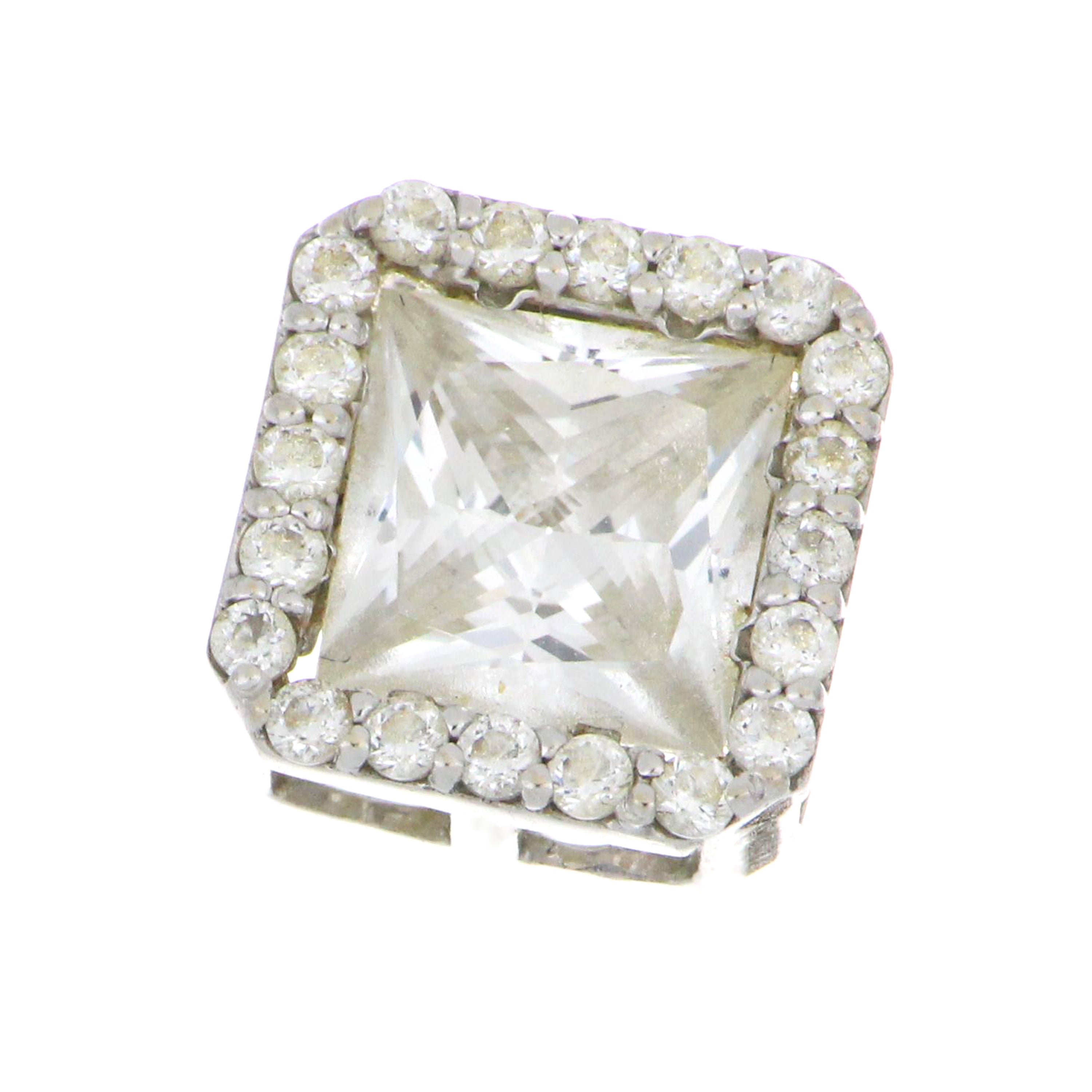 18kt white gold pendant with square princess-cut cubic zirconia, pre-owned