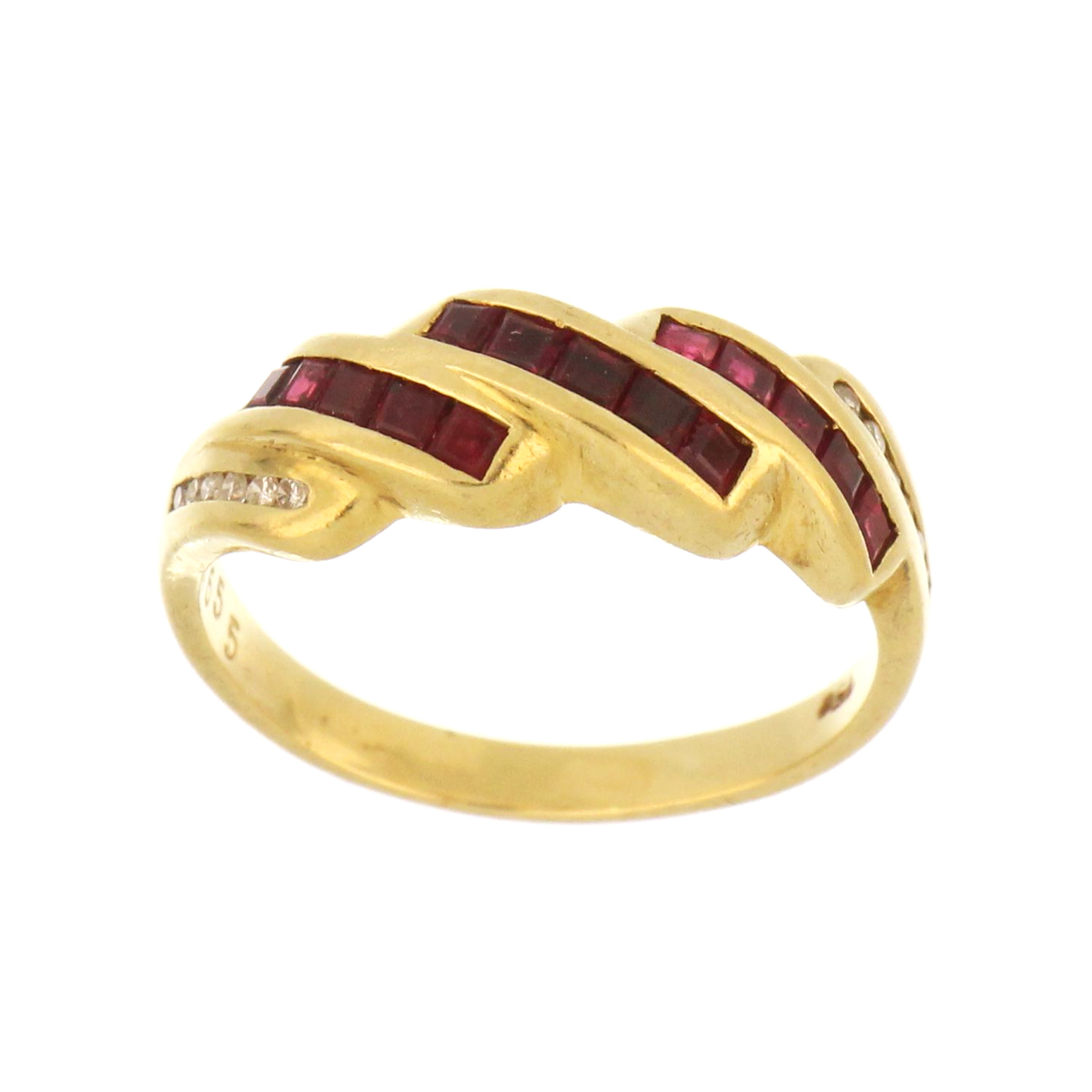 18kt yellow gold ruby and diamond band ring, size 6.5