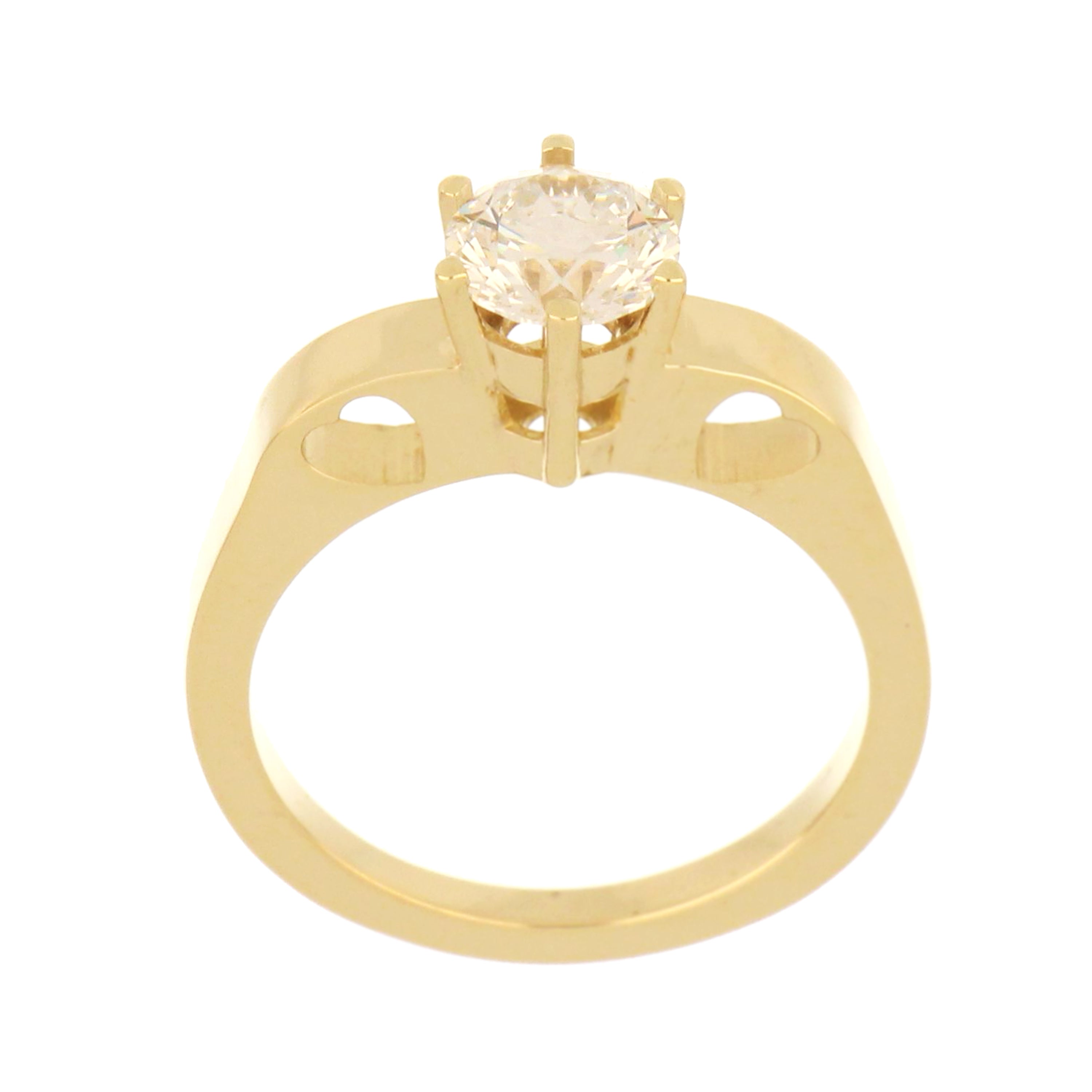 14kt yellow gold solitaire ring with 1.02ct round brilliant lab grown diamond viewed from front
