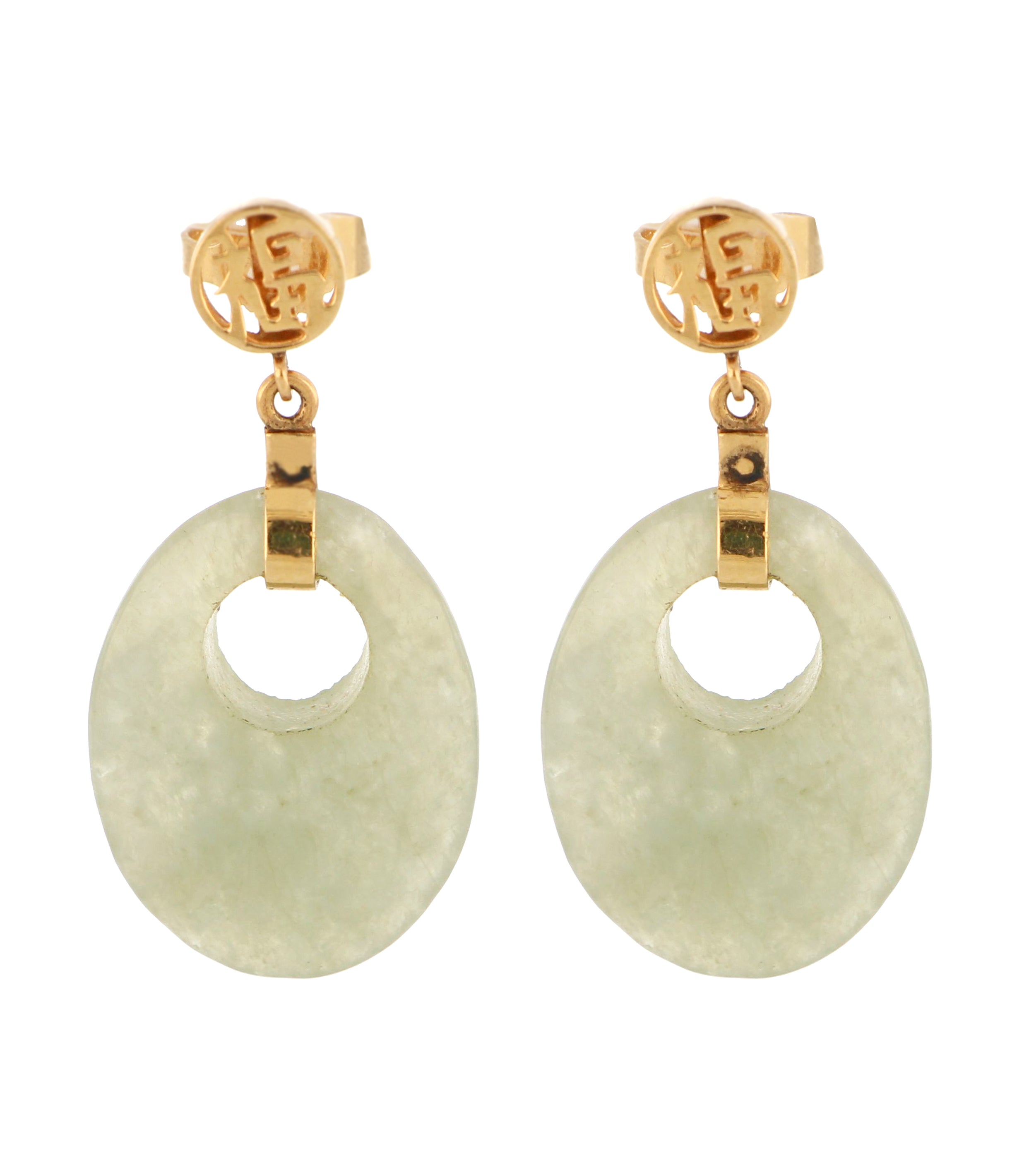 14kt Yellow Gold dangling style Jadeite Jade Earring