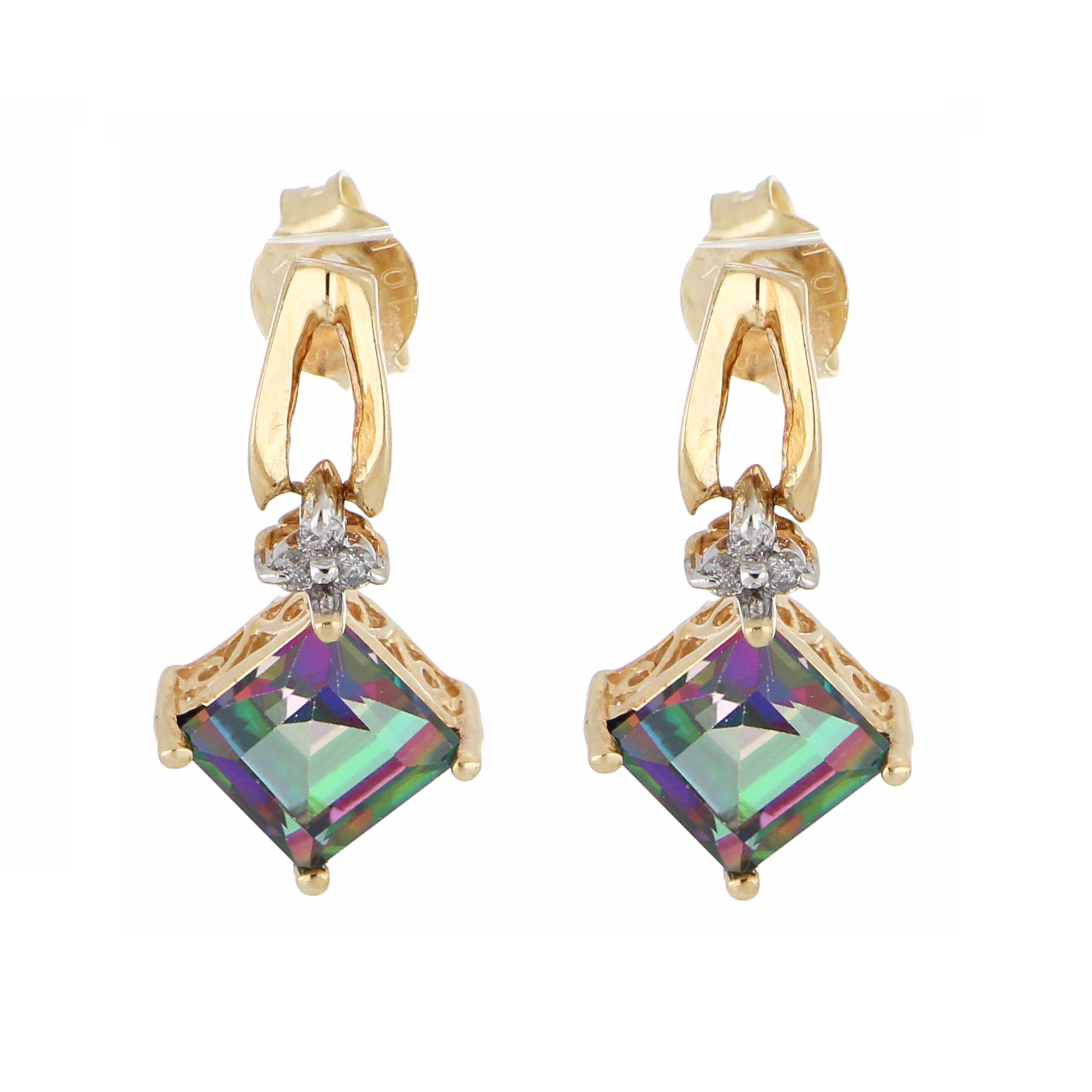 10kt Yellow Gold dangling style Mystic Topaz Earring