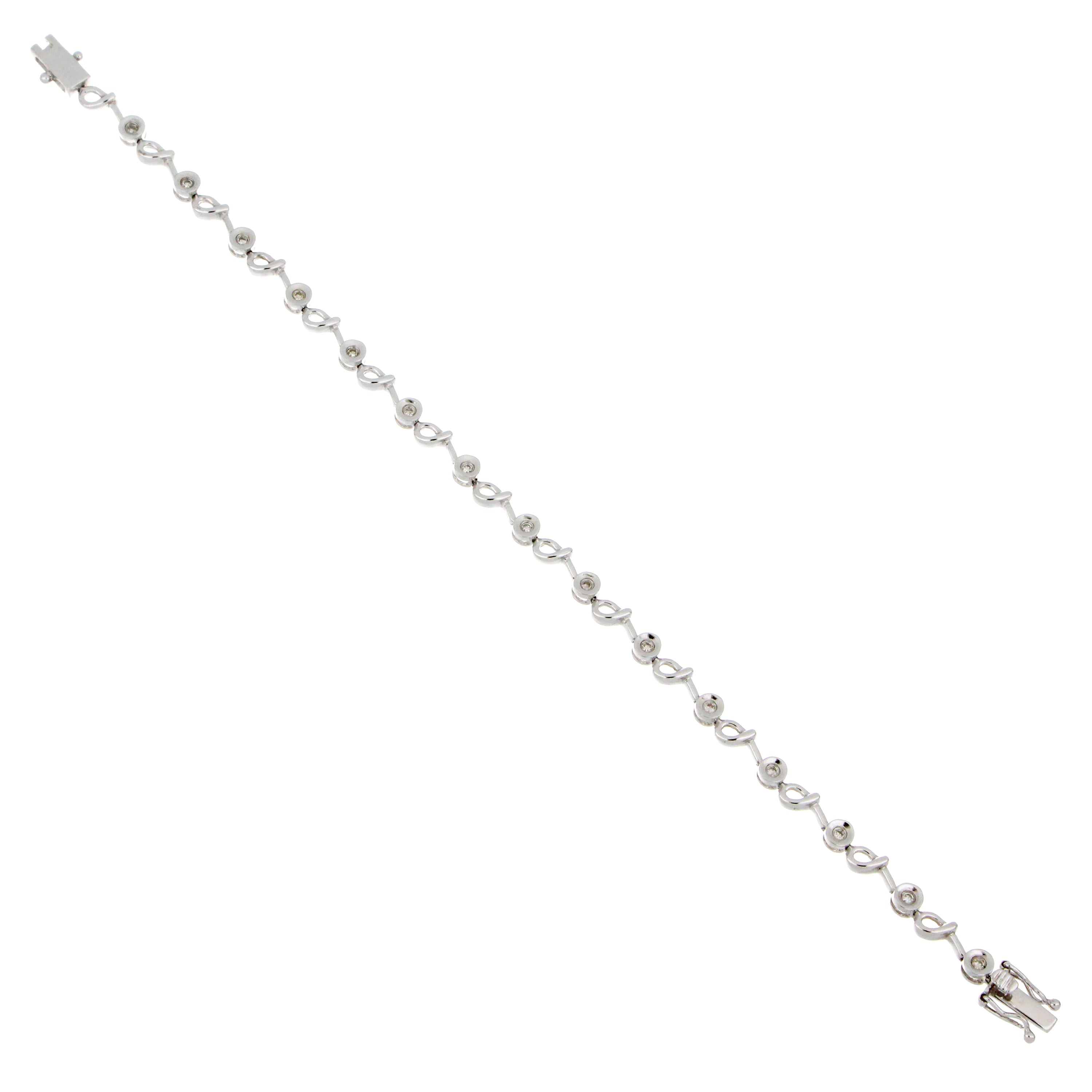 Detailed macro shot of diamond bracelet showcasing sparkle and 14kt white gold metal texture