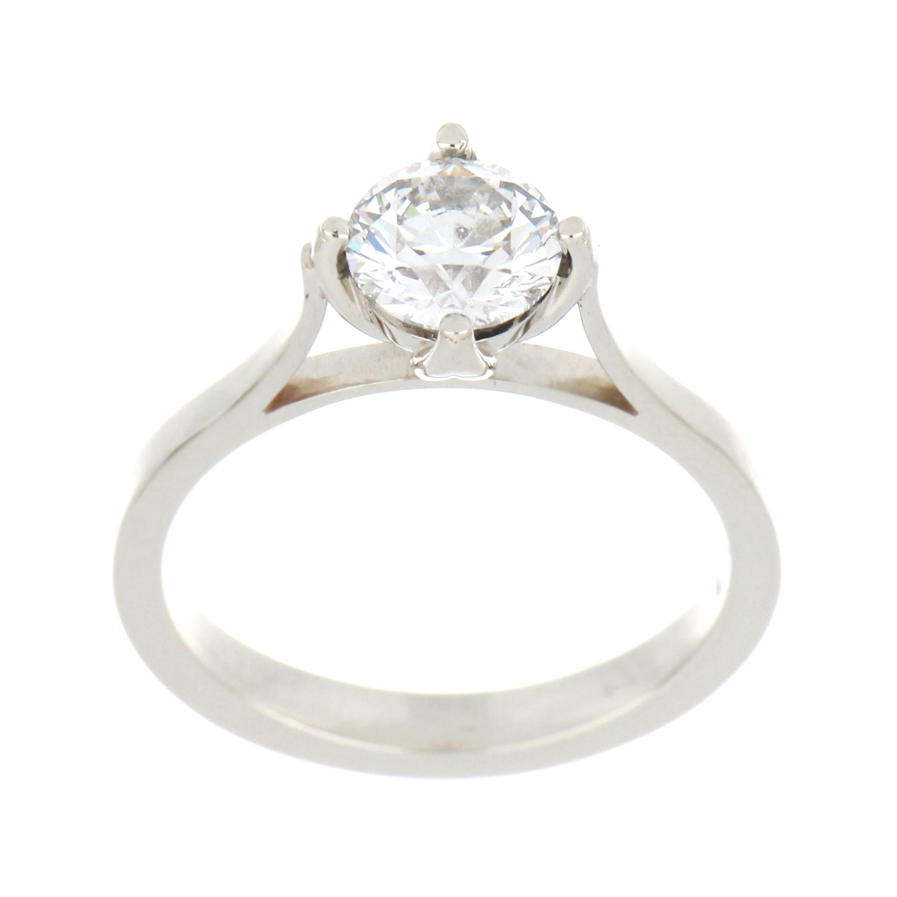 14kt white gold solitaire ring showcasing round brilliant cut lab grown diamond, side angle view