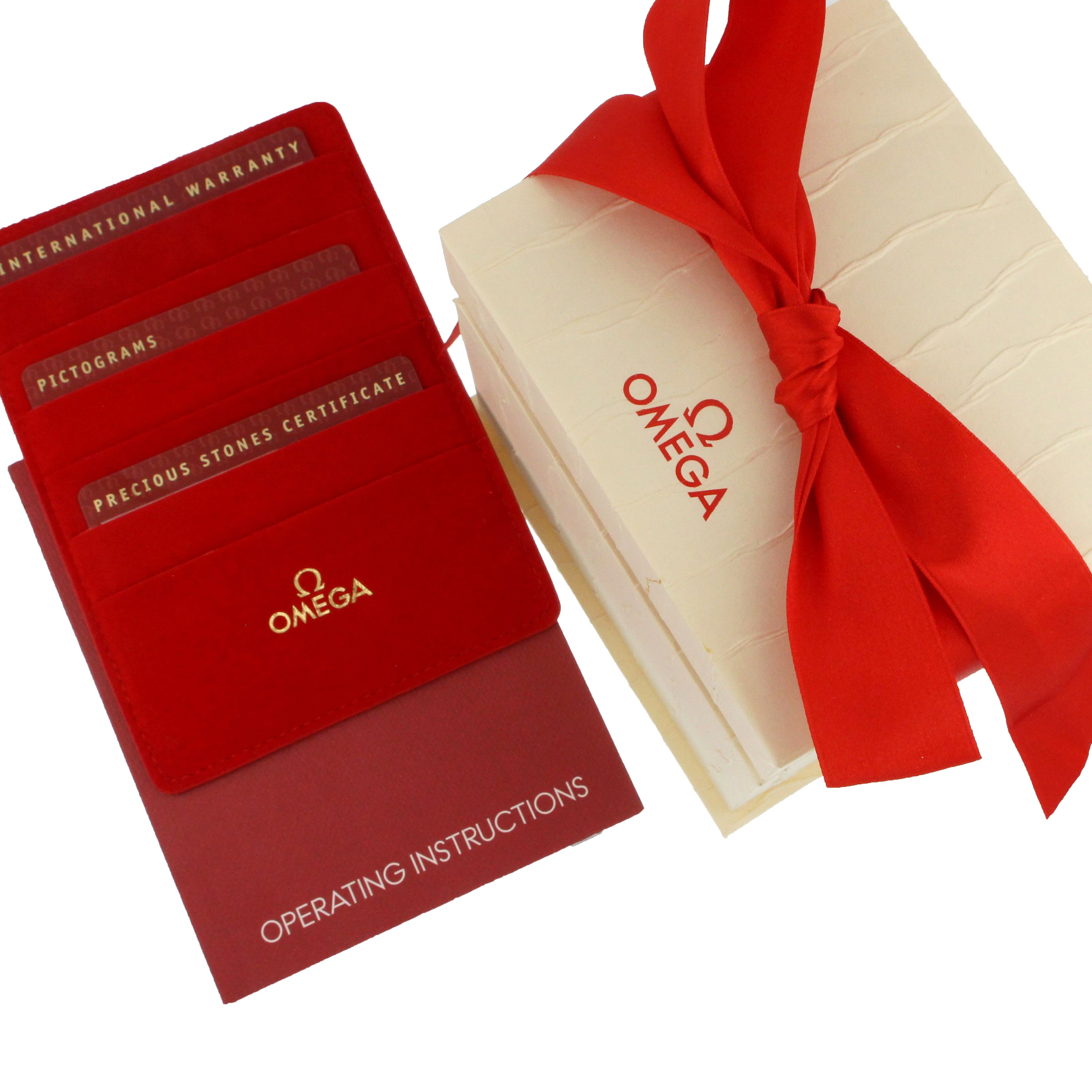 Omega Constellation ladies' watch with original box and certificate cards displayed