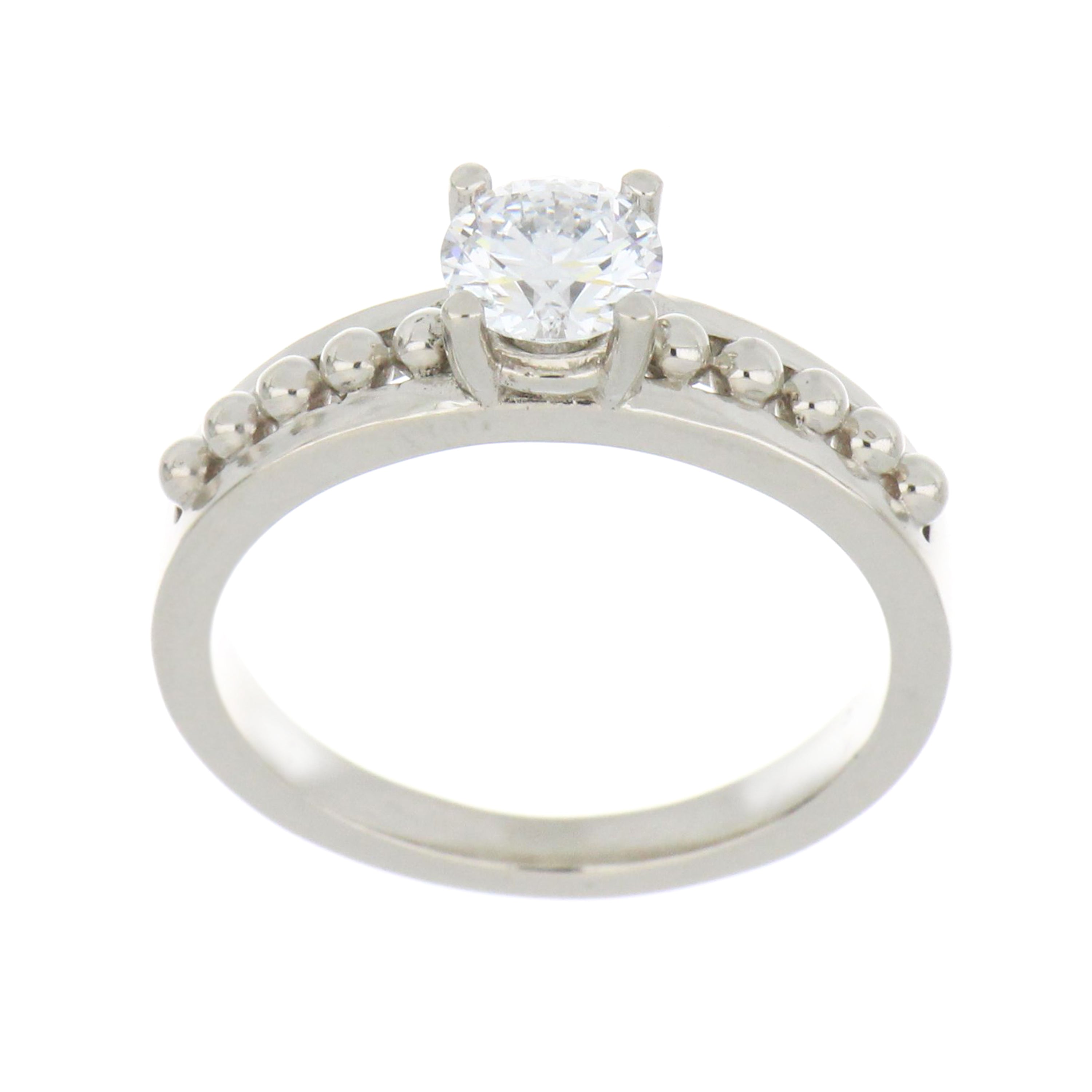 14kt white gold solitaire engagement ring with round brilliant cut lab grown diamond viewed top-down