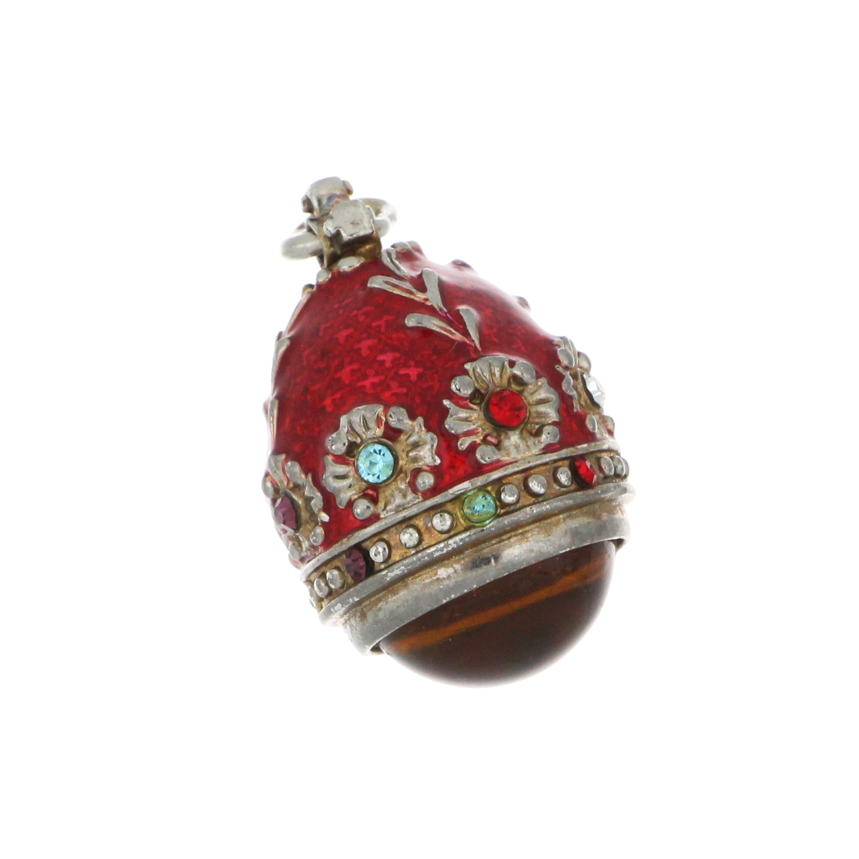 Sterling silver Easter egg charm pendant with red enamel accent, front angle, weighing 6.7 grams