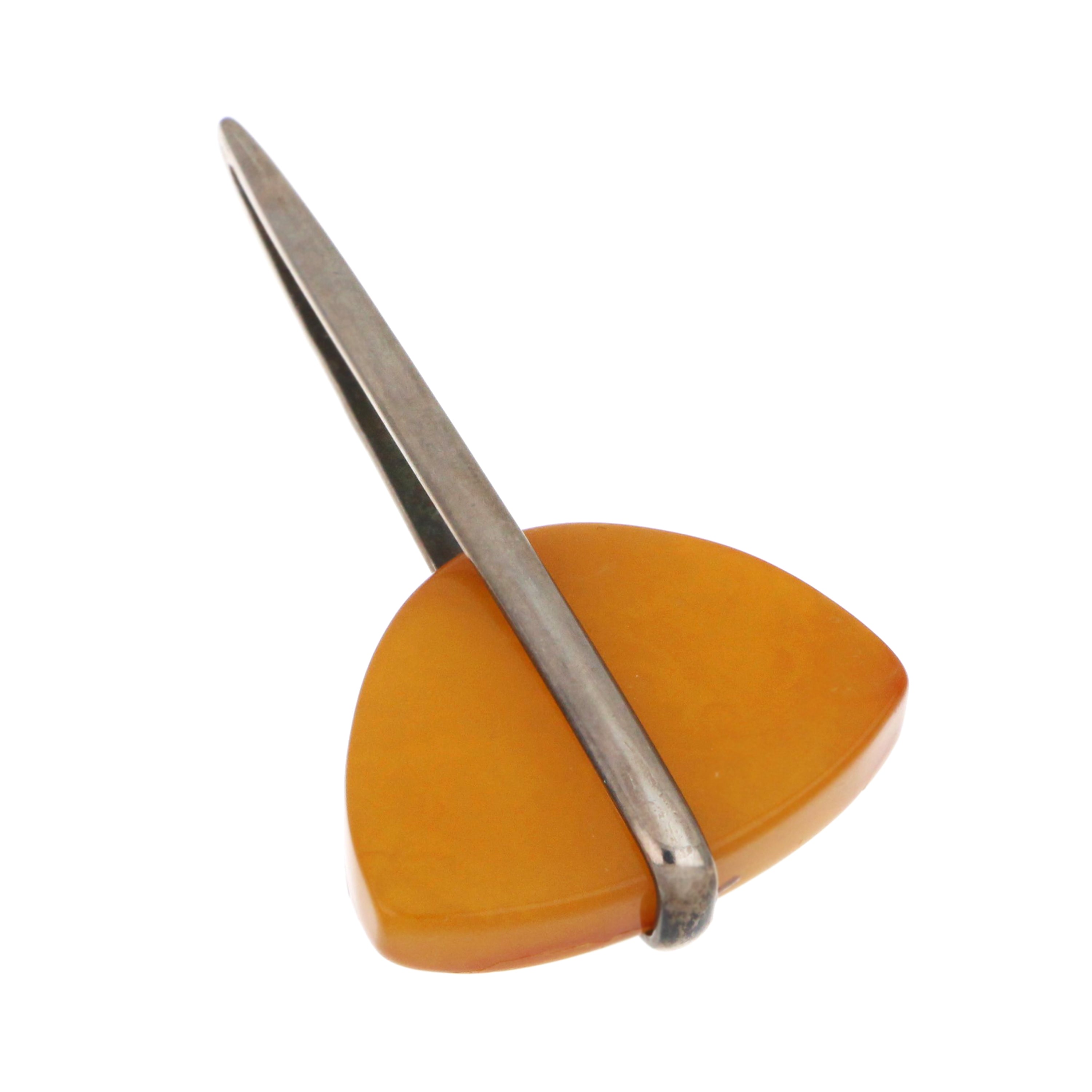 Sterling silver pendant featuring a single polished amber stone, photographed from front angle, weighing approximately 6.69 grams