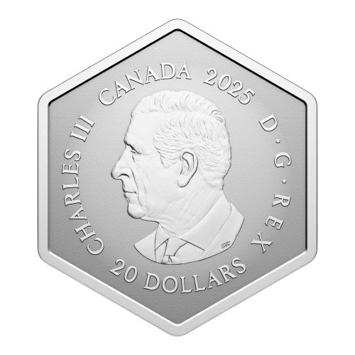 2025 Royal Canadian Mint silver coin featuring detailed snowflake and green gemstone center.
