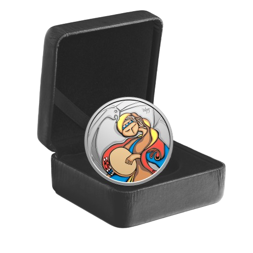 Canada 2025 silver coin celebrating Daphne Odjig’s Folk Singer painting.