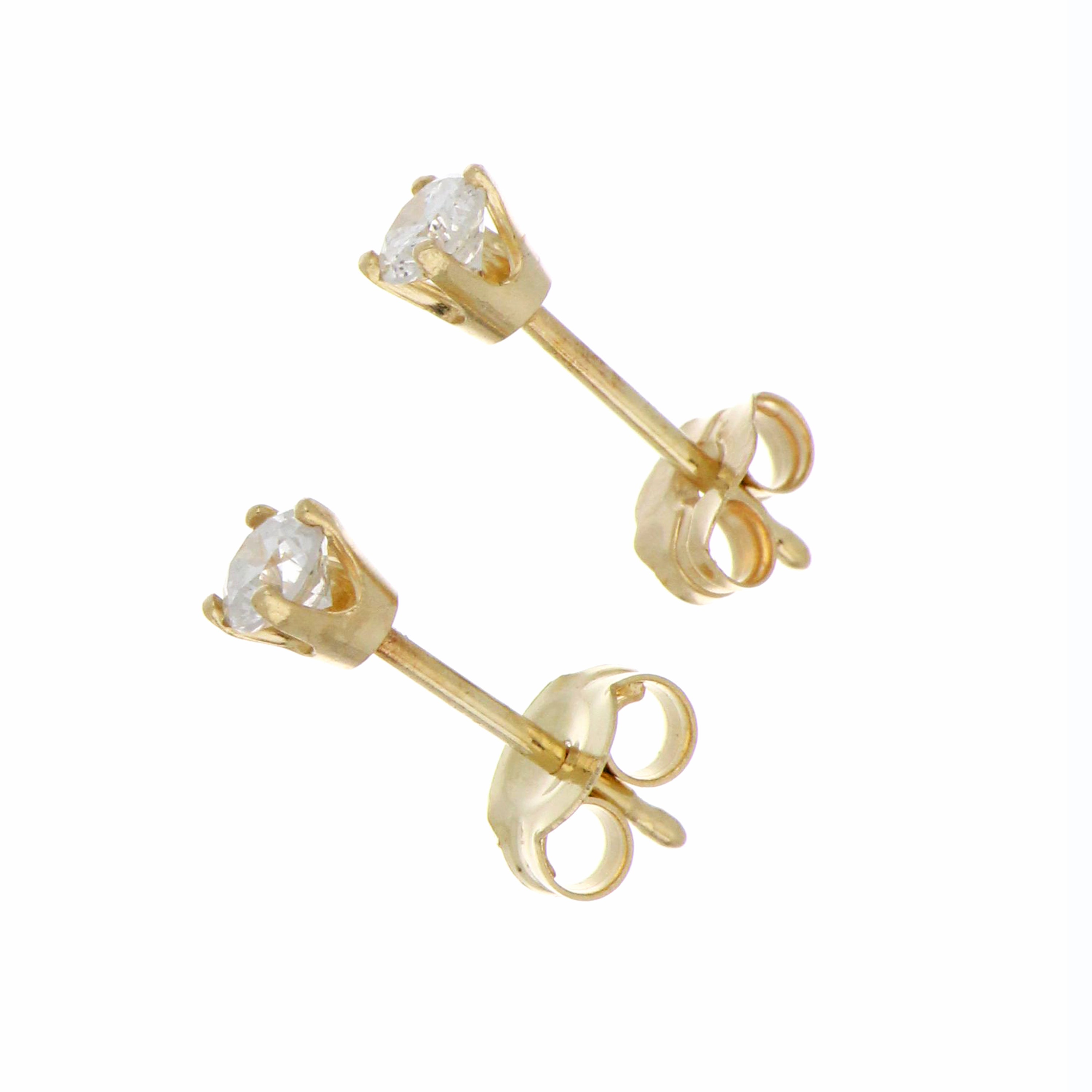 Close-up side view of 14kt yellow gold diamond stud earring showcasing authentic collectible vintage style