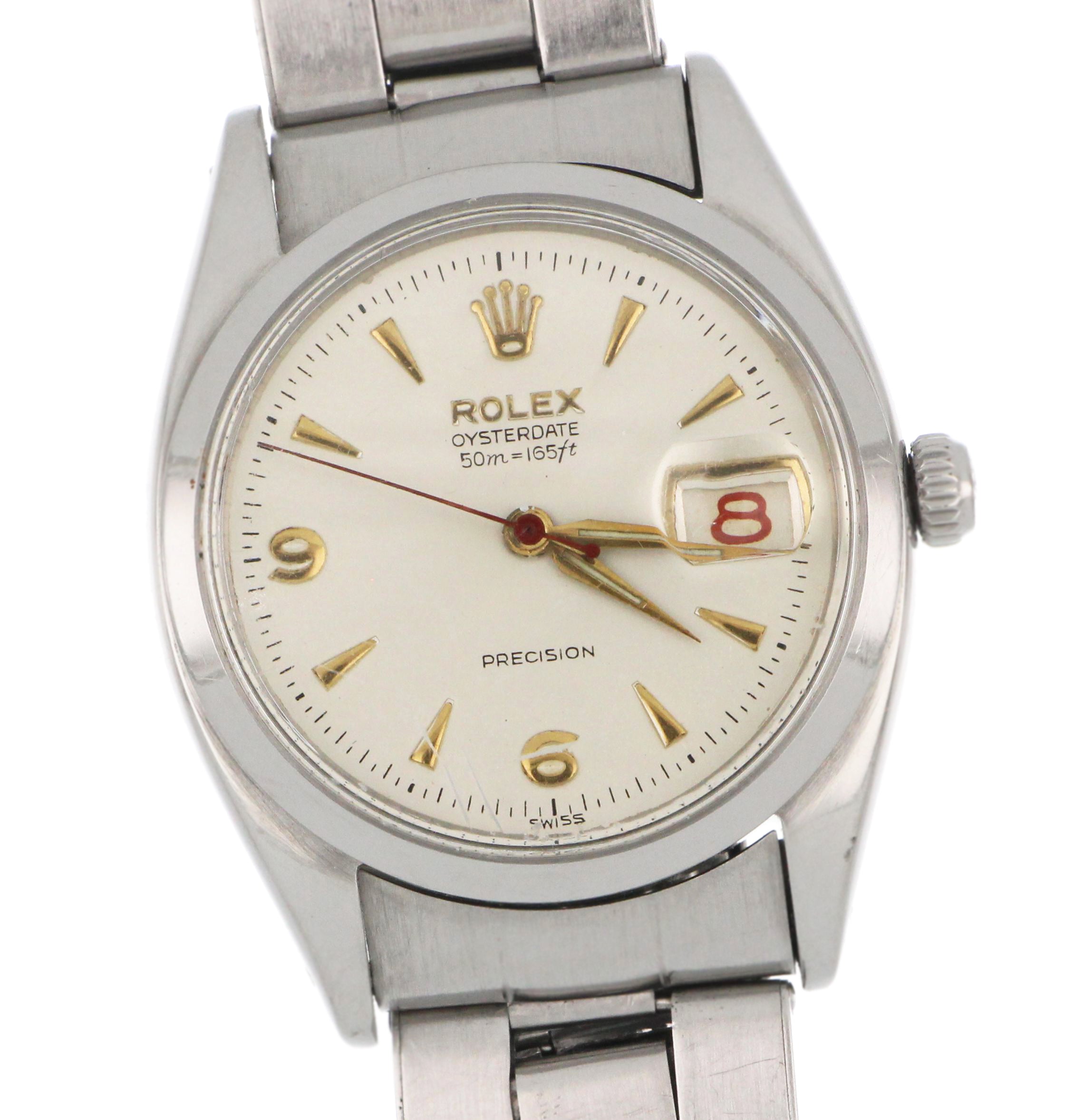 Rolex Oyster Precision folding clasp stainless steel bracelet detail side angle