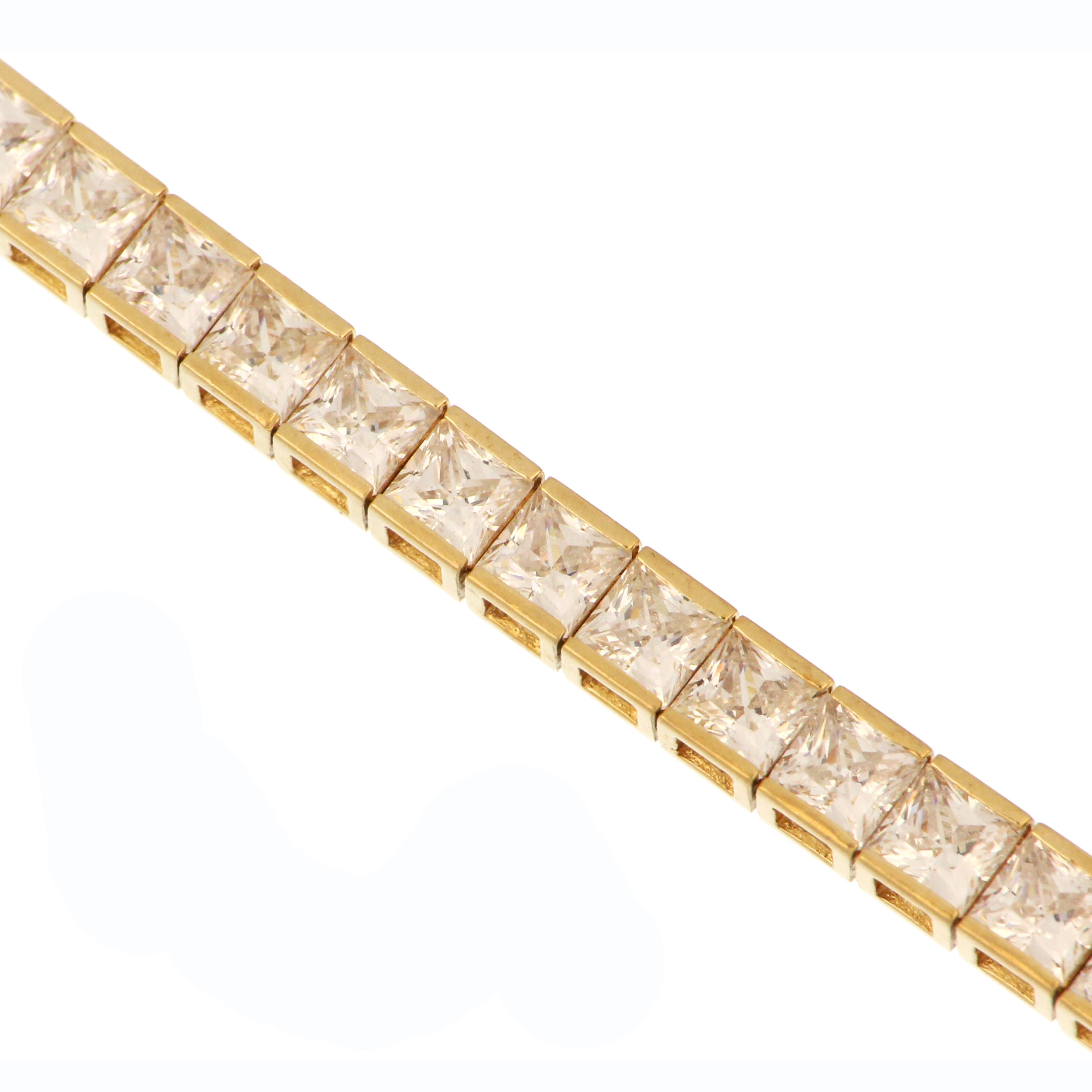 14kt yellow gold tennis bracelet full length view highlighting sparkling zirconia and fine gold workmanship