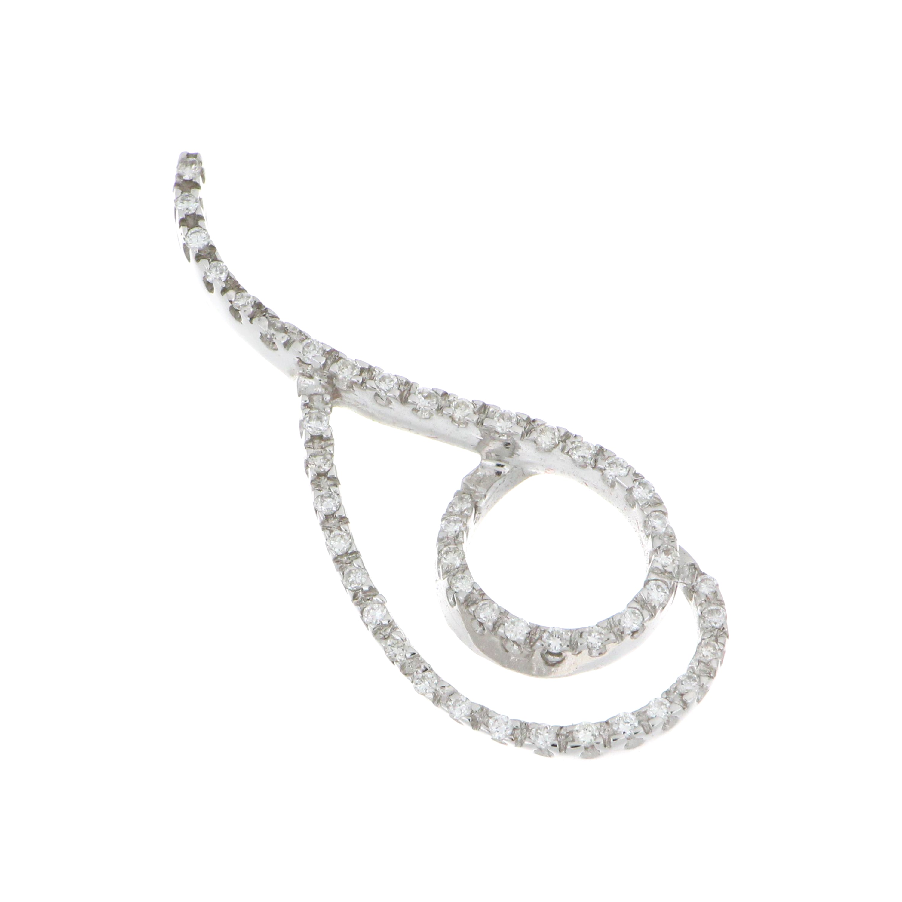 Side angle of 18kt white gold pendant highlighting smooth polish and diamond setting