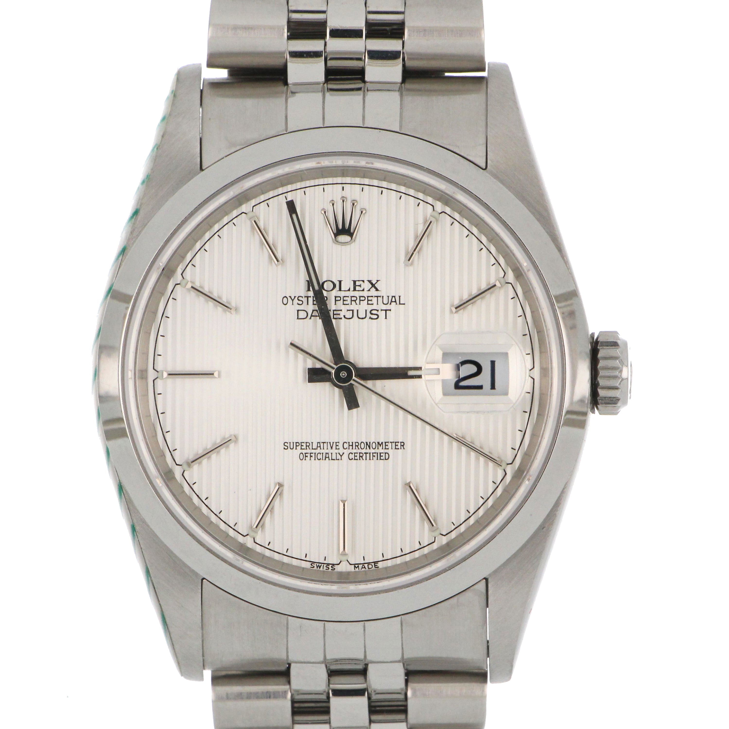 Men's Rolex Oyster Perpetual Datejust stainless steel side profile showing case and jubilee bracelet