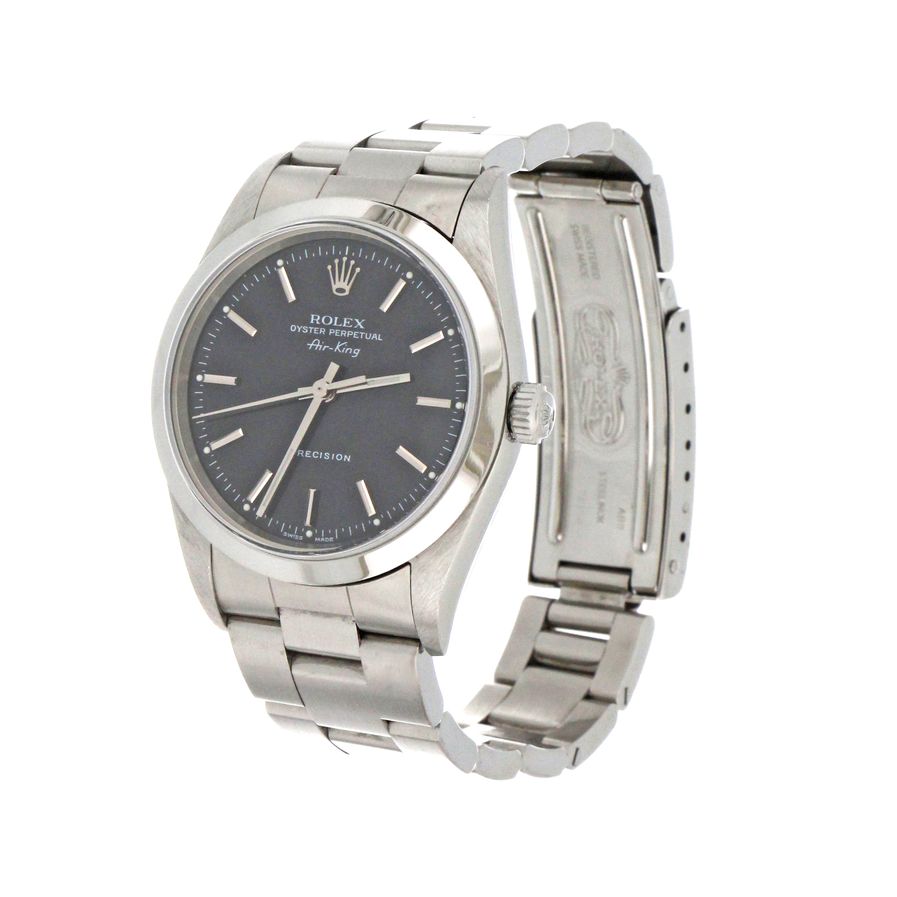 Air King model 14000 Rolex serial engraving and crown emblem on black dial