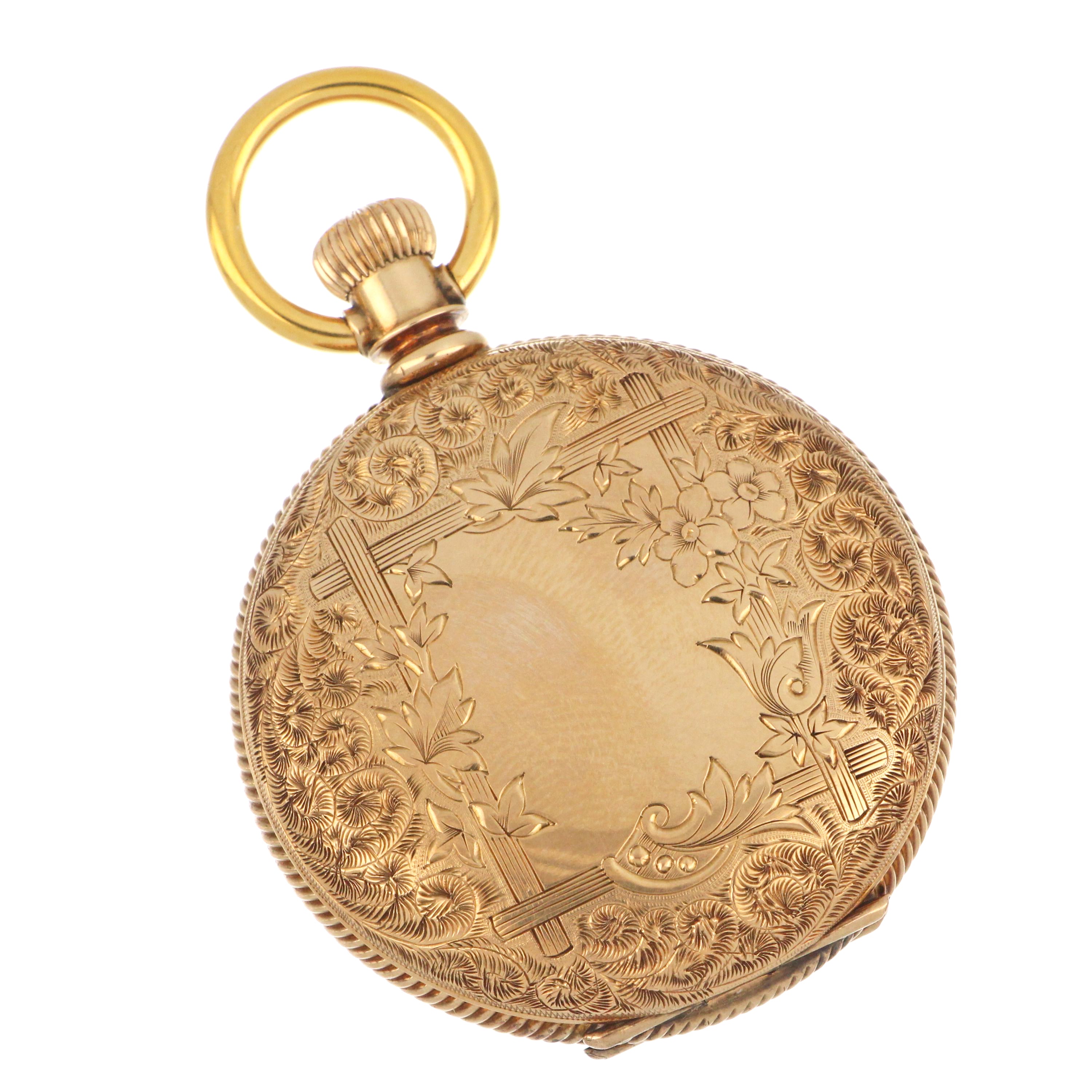 Close-up of Elgin pocket watch crown and mechanical lever set mechanism