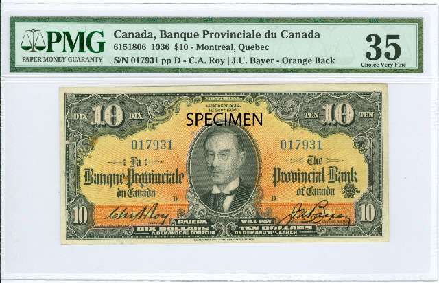 fullMatchVisibleLa Banque Provinciale du Canada, Pinholes, Minor RustVF35PMG