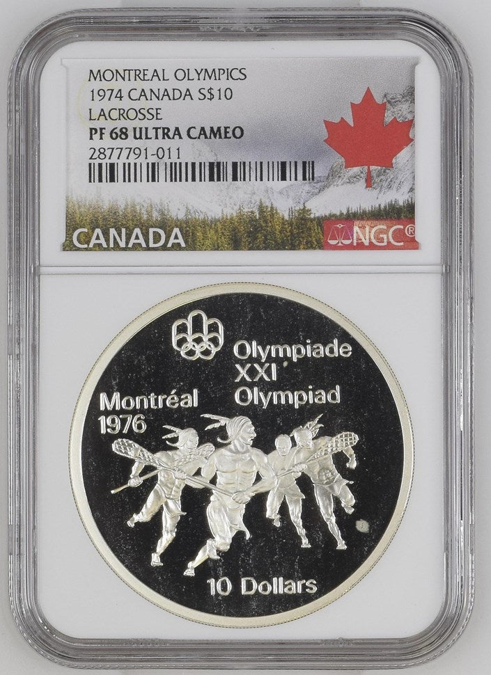 Canada Silver 1974 $10 Lacrosse - Series III PF 1.445oz, .925