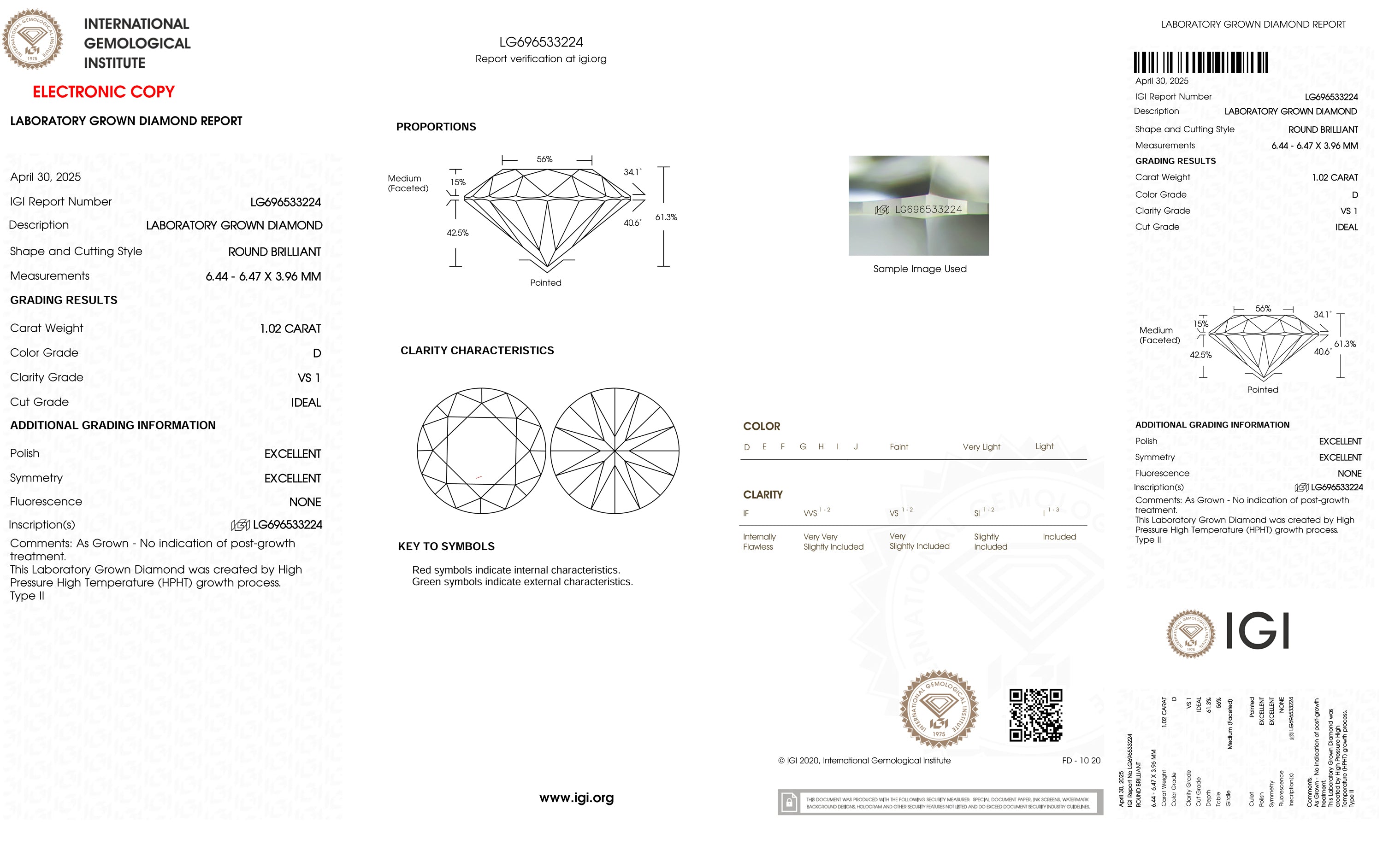 Detailed macro shot of solitaire round brilliant lab grown diamond set in 14kt yellow gold four-claw setting