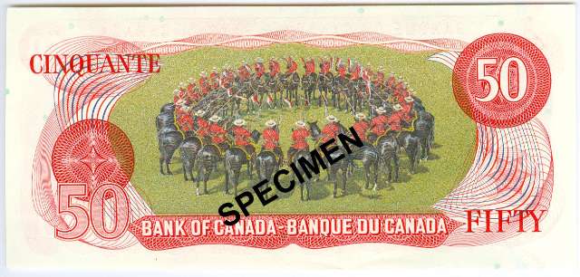 Canada 1988 $50 banknote back view, detailed design and watermark