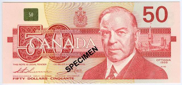 Canada 1954 Modified Hair $50 banknote front with signature and portrait clear