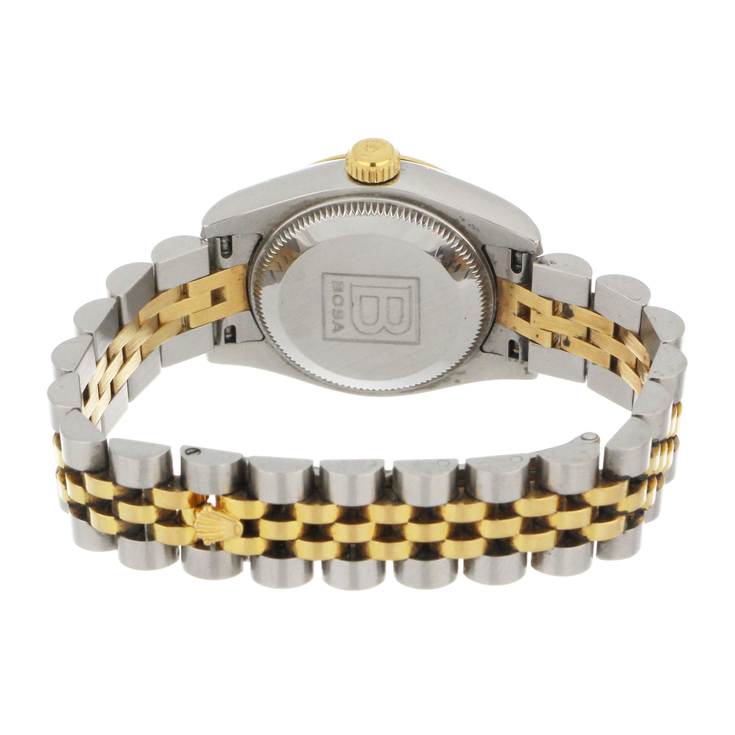 Solid case back of ladies Rolex Oyster Perpetual Datejust in 18kt yellow gold and stainless steel