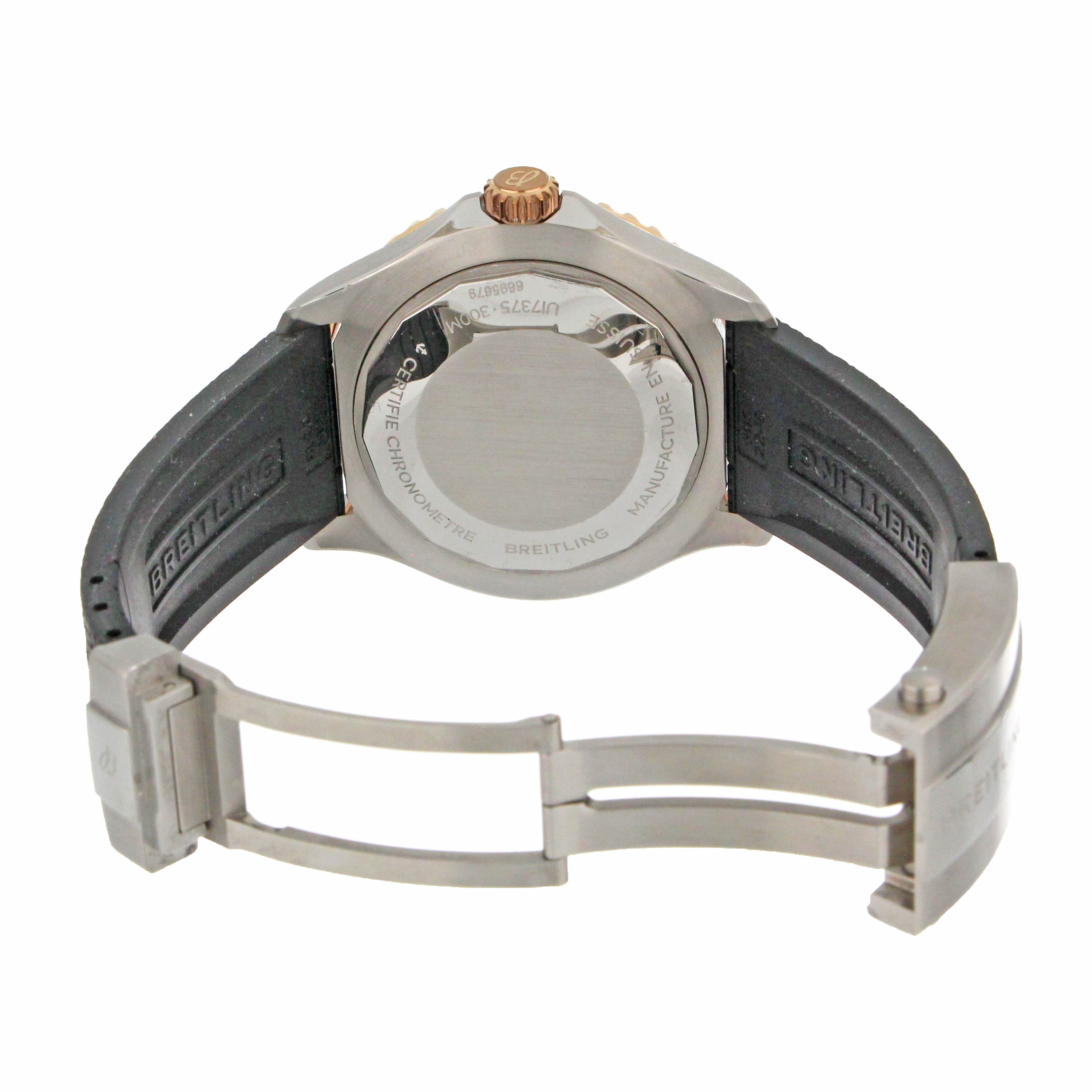 Breitling SuperOcean folding clasp metal bracelet detail.