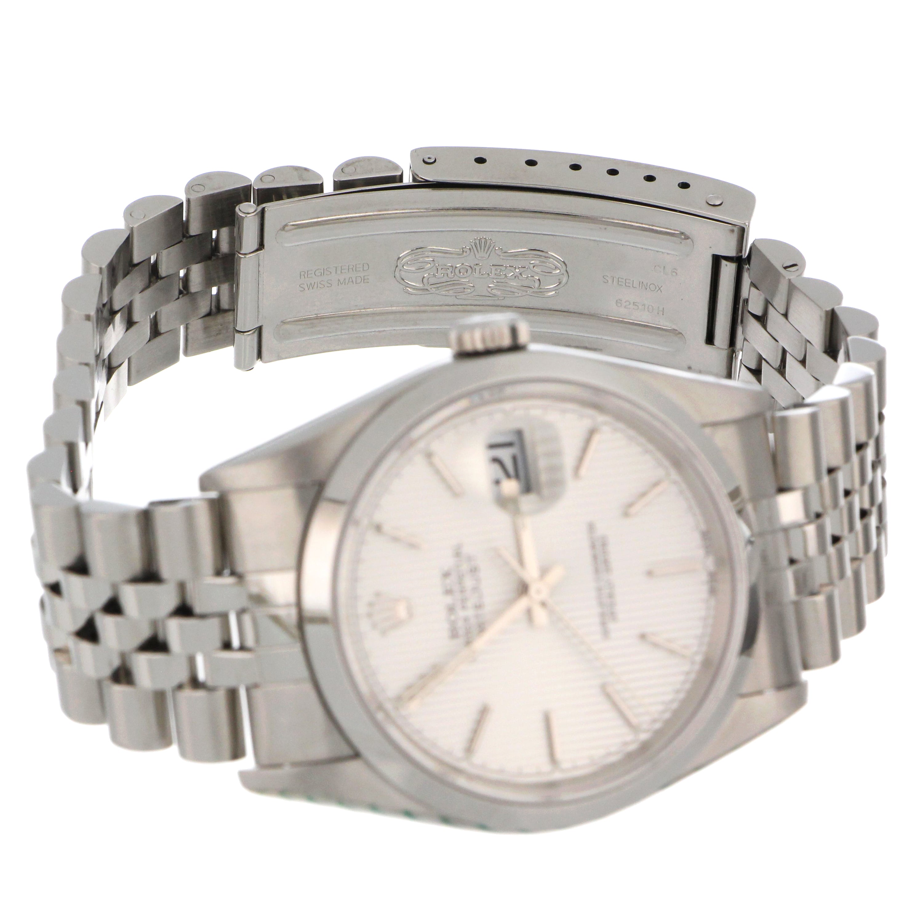Rolex Oyster Perpetual Datejust top view showing bracelet and solid case back