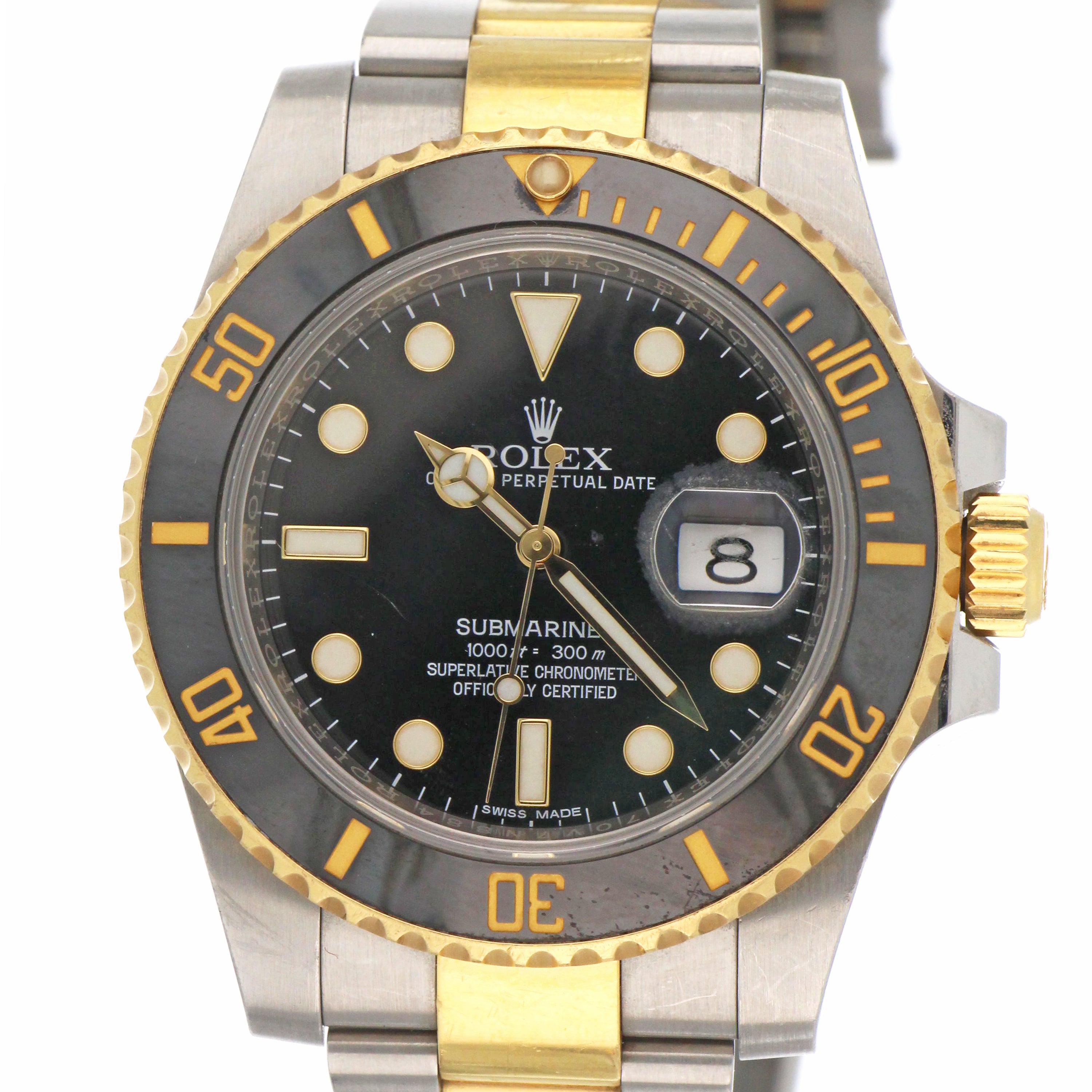 Rolex Oyster Perpetual Date Submariner stainless steel and 18kt yellow gold bracelet close-up
