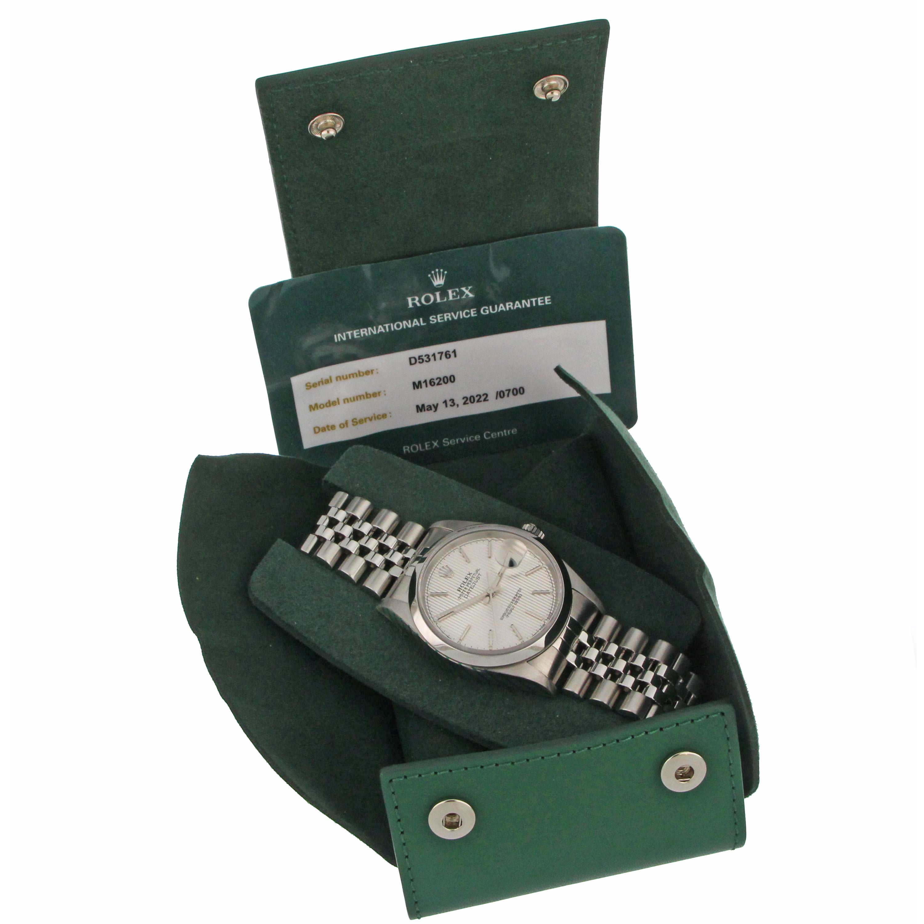 Men's Rolex Oyster Perpetual Datejust side case view highlighting stainless steel finish